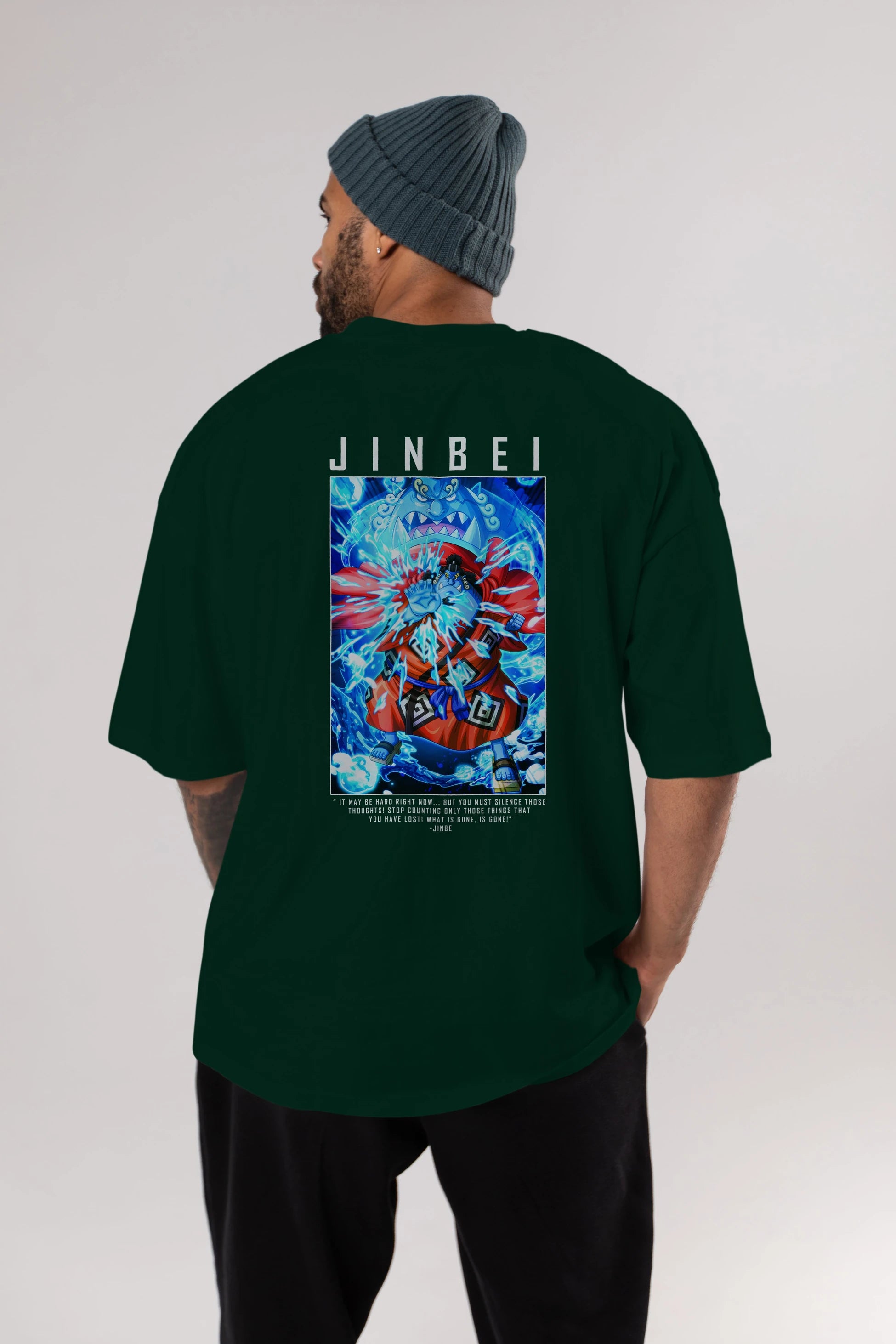 Jinbei Anime Arka Baskılı Oversize t-shirt Erkek Kadın Unisex %100 pamuk tişort