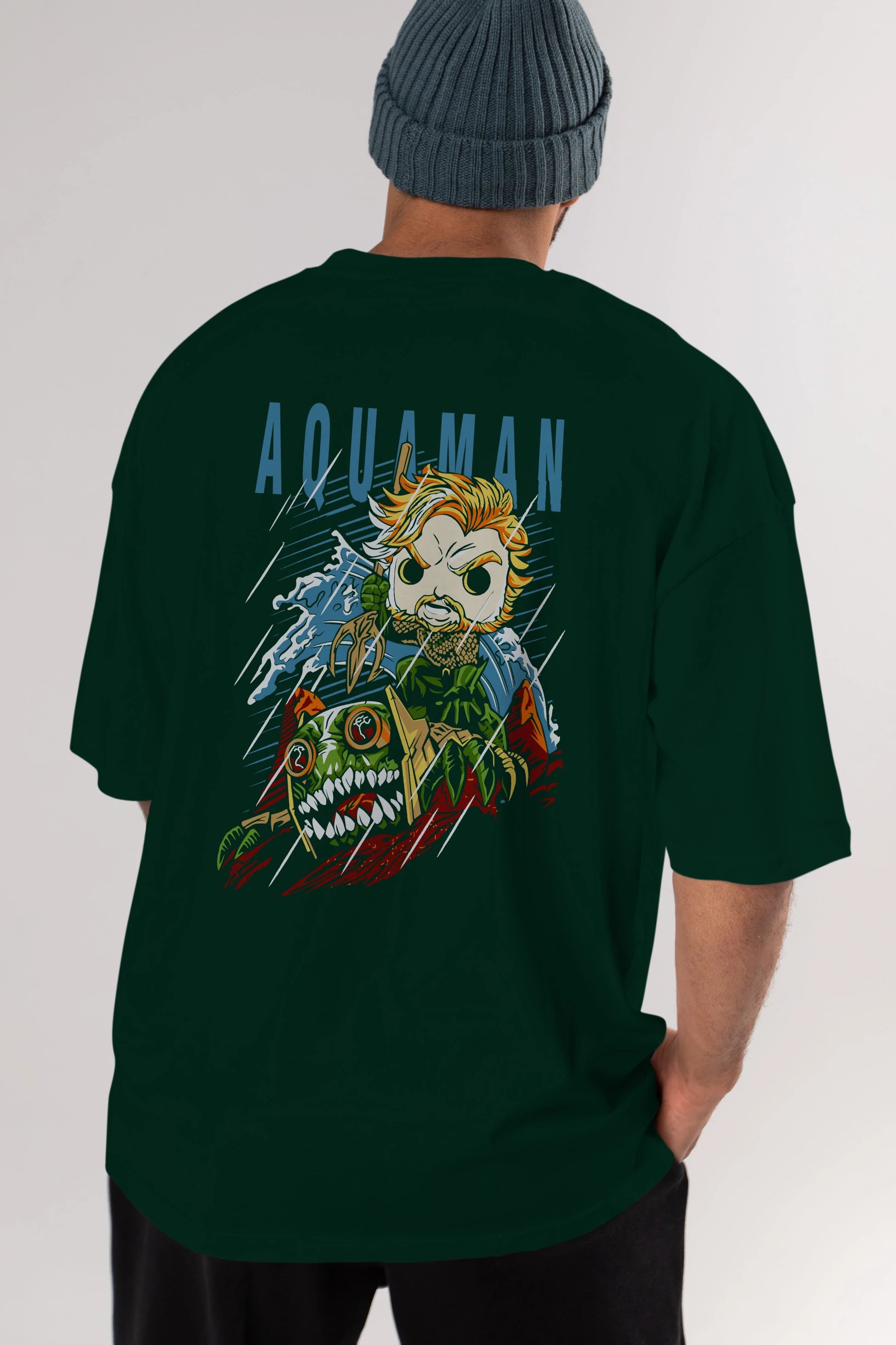 Aquaman Arka Baskılı Oversize t-shirt Erkek Kadın Unisex %100 Pamuk Bisiklet Yaka tişort
