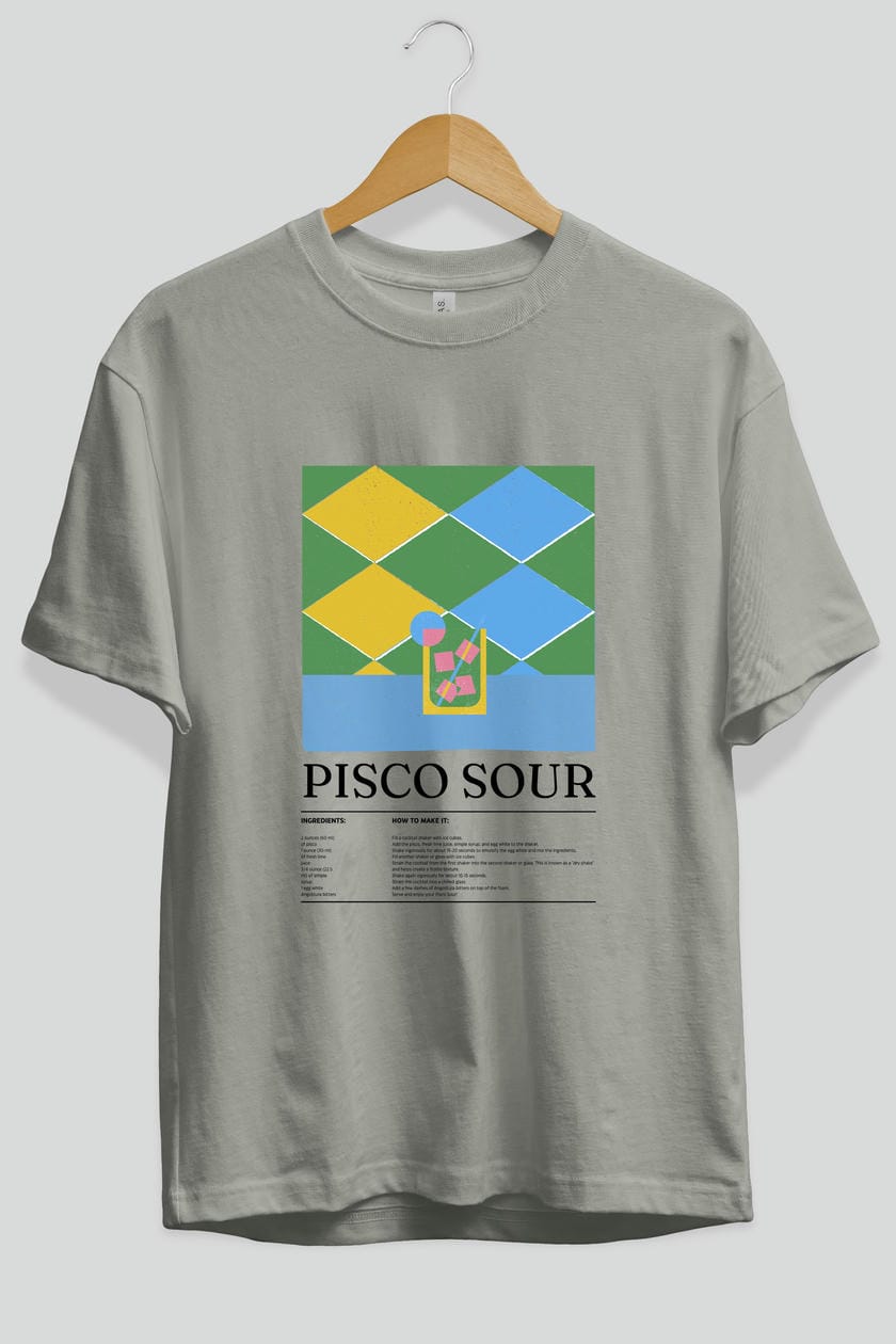 Pisco Sour Kokteyl Ön Baskılı Oversize t-shirt Erkek Kadın %100 Pamuk Bisiklet Yaka tişort