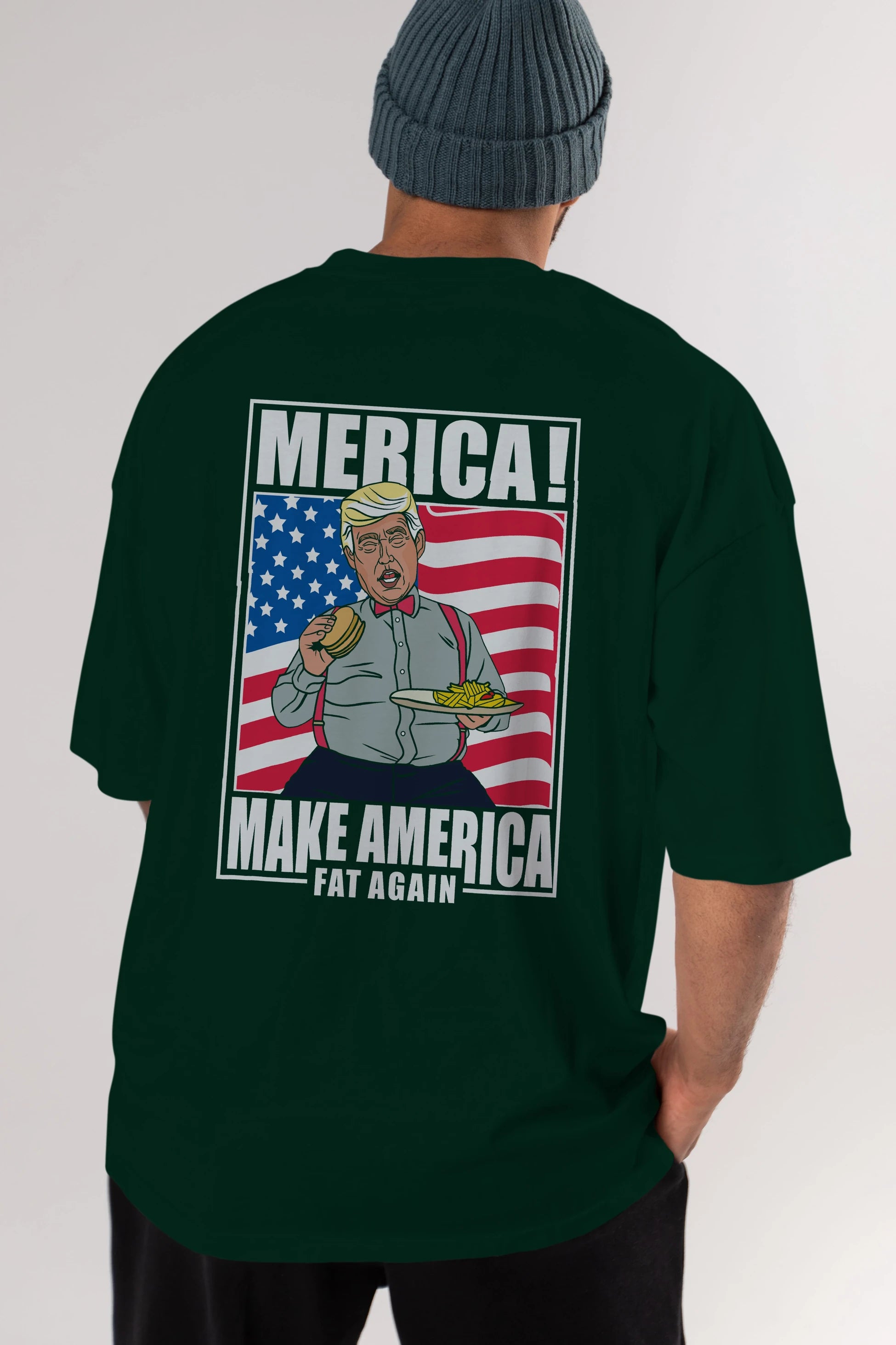 Trump Burger Arka Baskılı Oversize t-shirt Erkek Kadın Unisex %100 Pamuk tişort