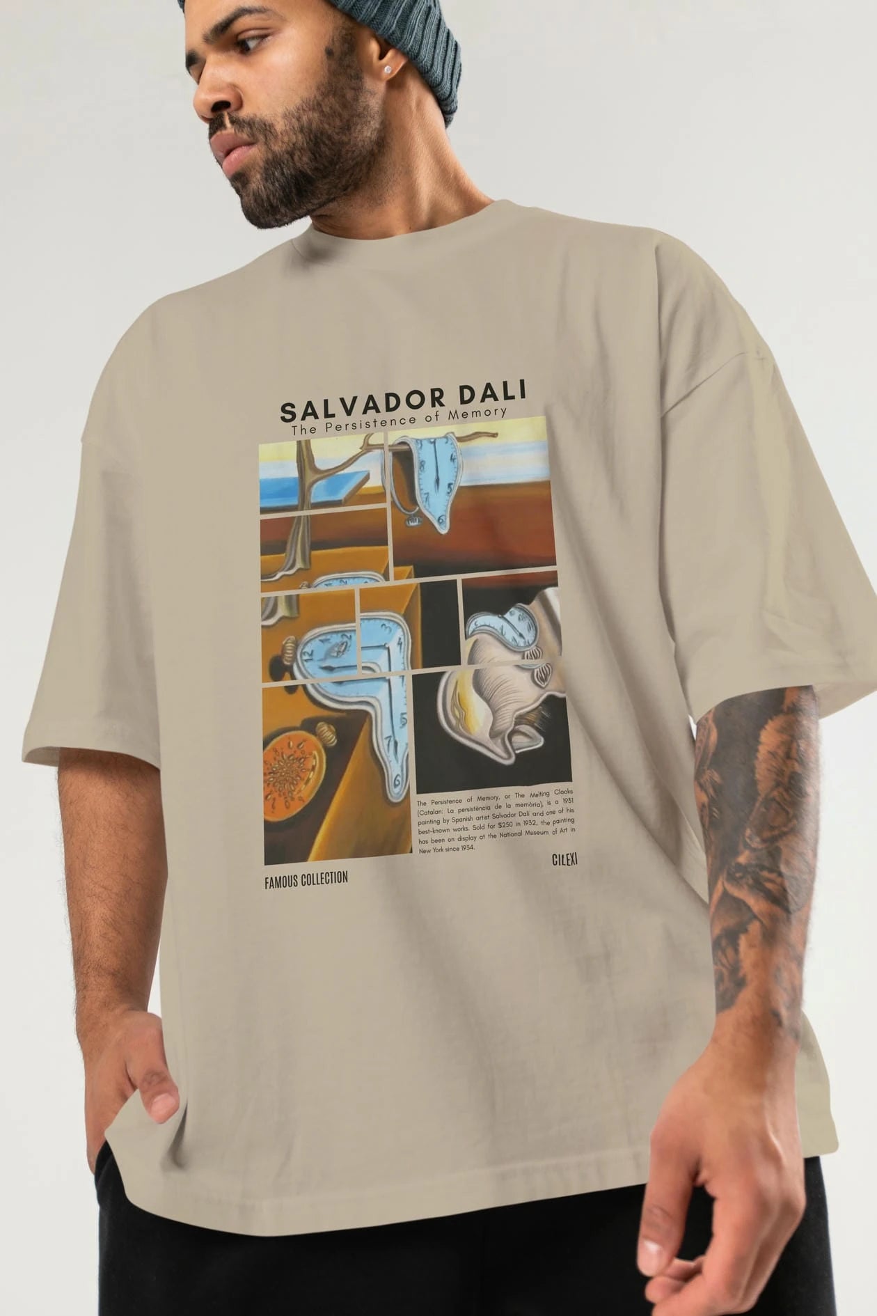 Salvador Dali ön Baskılı Oversize t-shirt Erkek Kadın Bisiklet Yaka Pamuk tişort
