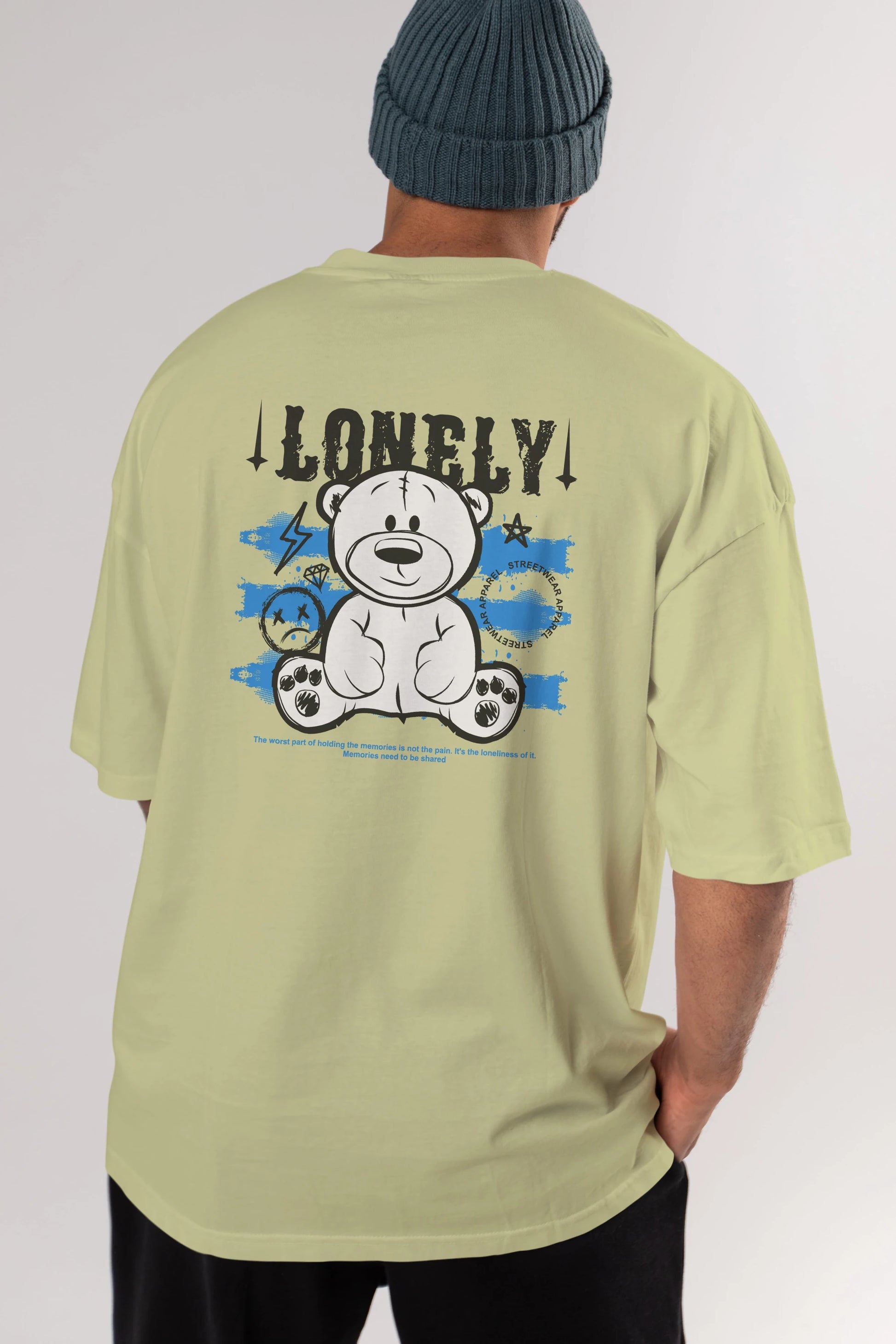 Teddy Bear Lonely Arka Baskılı Oversize t-shirt Erkek Kadın Unisex