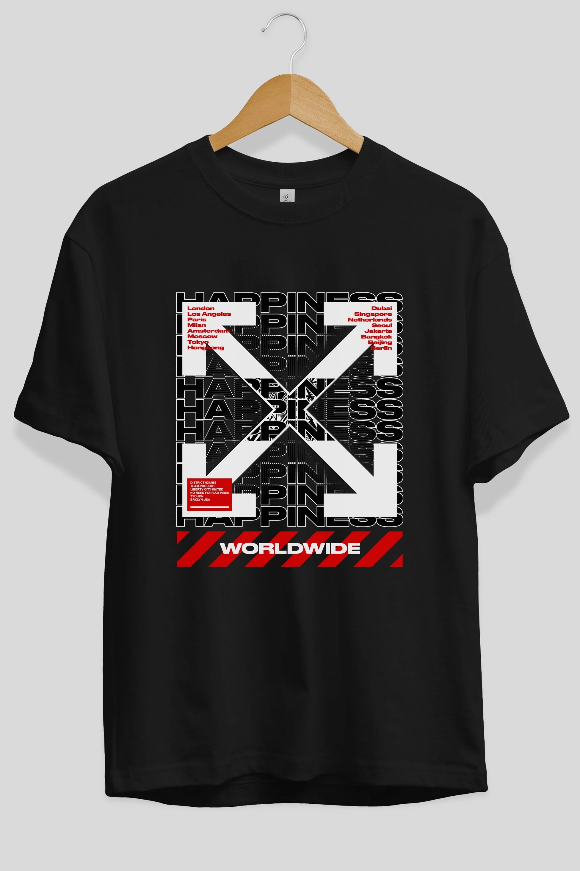 Happiness Worldwide Ön Baskılı Oversize t-shirt Erkek Kadın Unisex