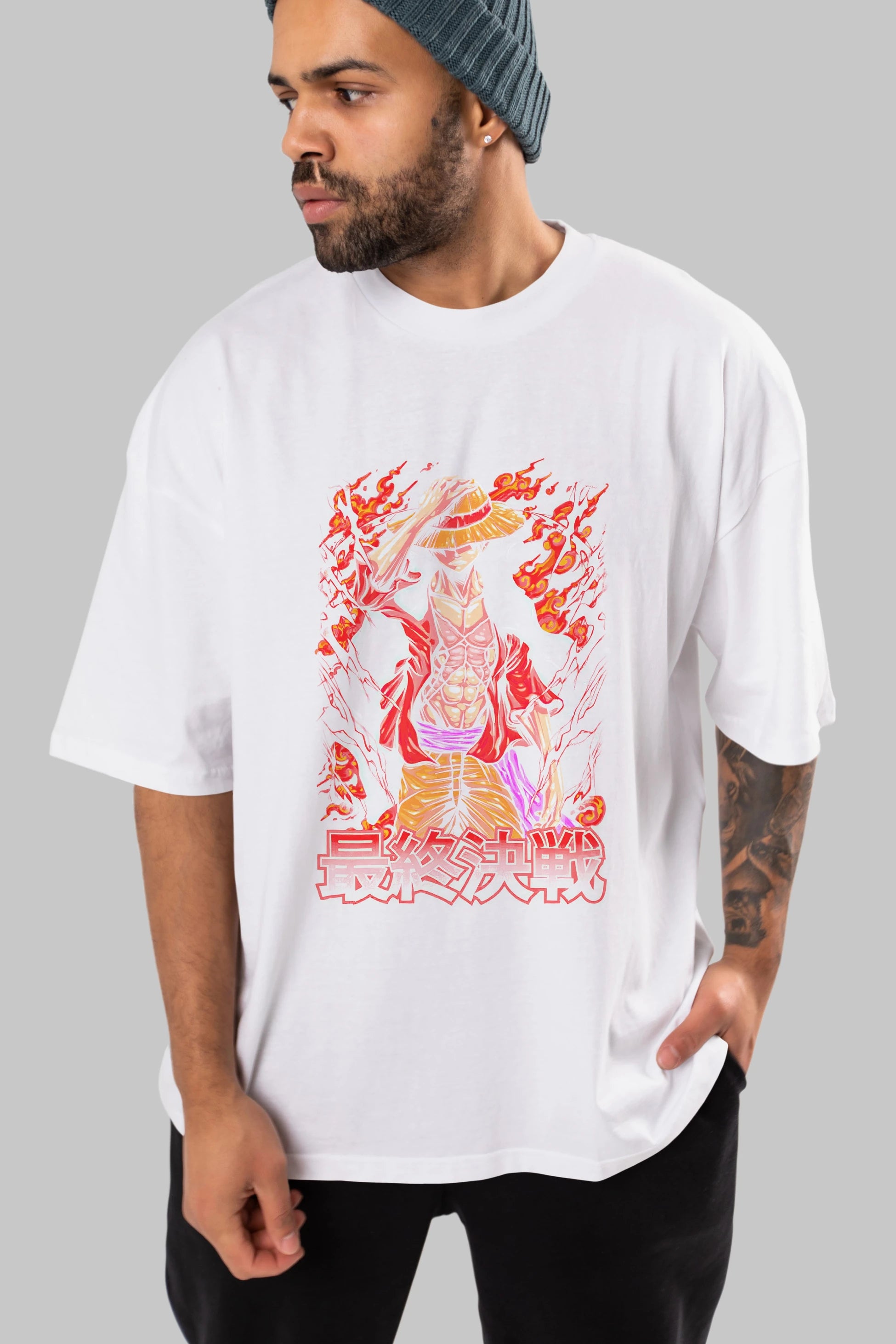 MONKEY D. LUFFY (3) Anime Ön Baskılı Oversize t-shirt %100 pamuk Erkek Kadın Unisex
