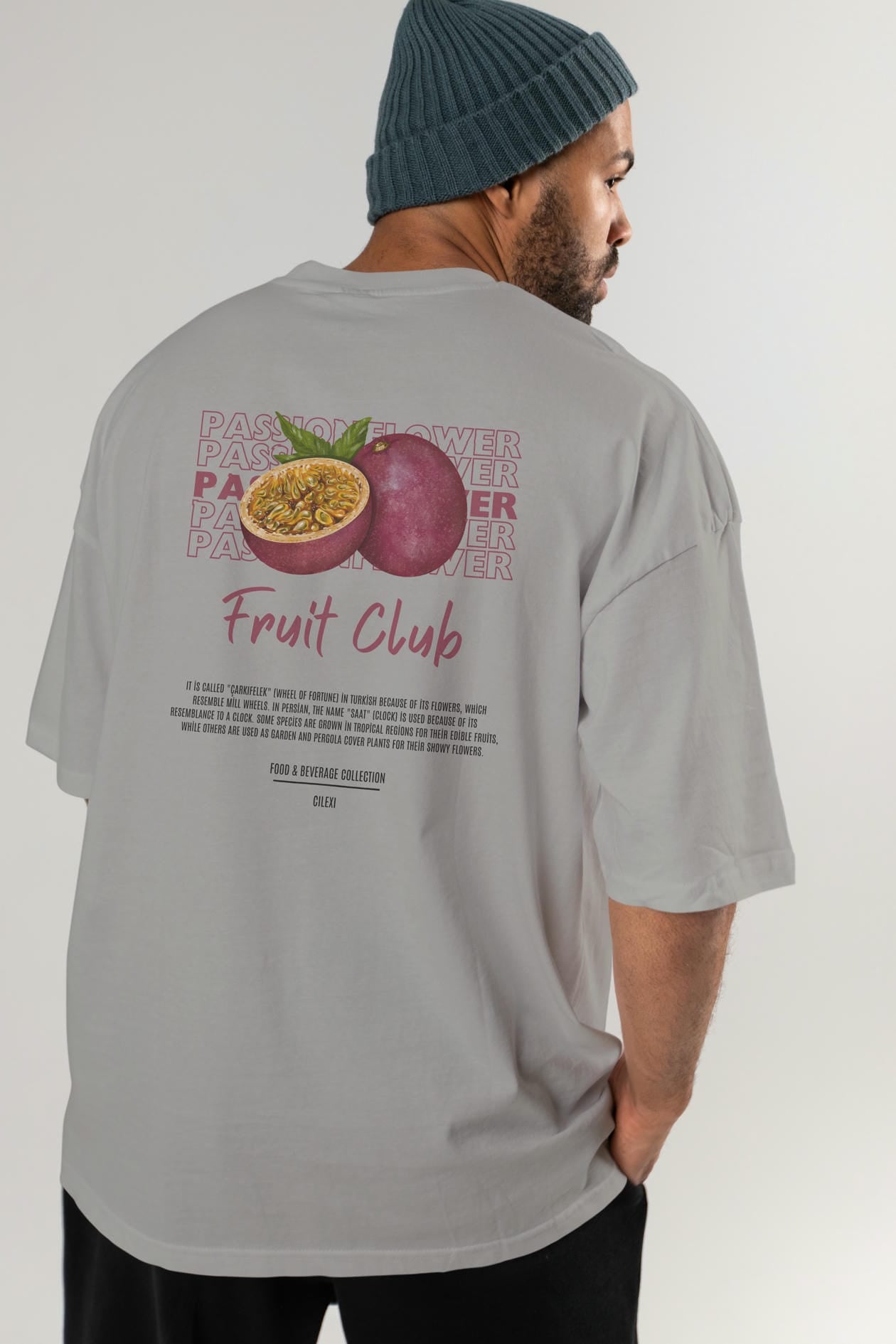 Passionflower Arka Baskılı Oversize t-shirt Erkek Kadın Pamuk Bisiklet Yaka tişort