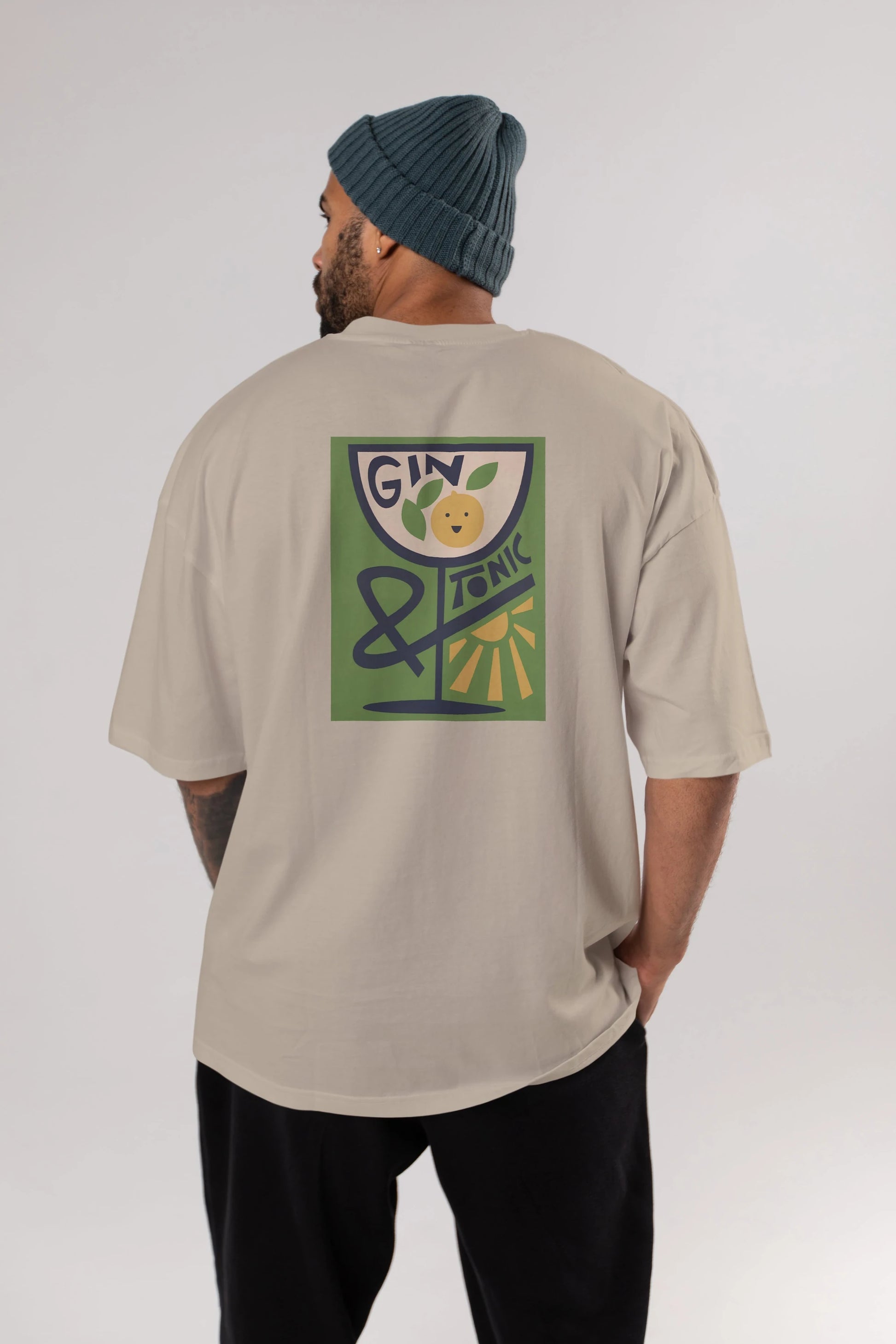Gin Tonic 3 Arka Baskılı Oversize t-shirt Erkek Kadın Unisex %100 Pamuk Bisiklet Yaka tişort
