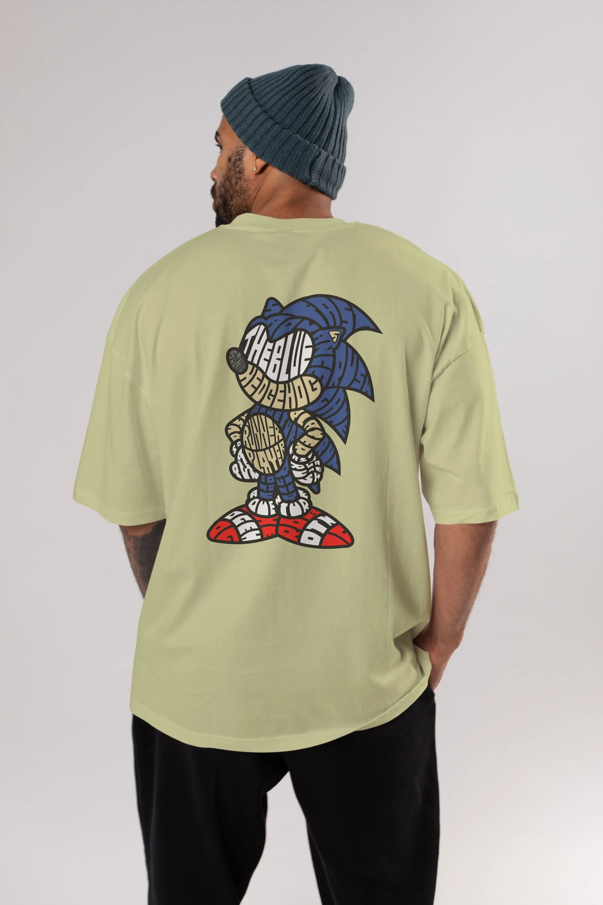 The Blue Hedgehog Arka Baskılı Oversize t-shirt %100 pamuk Erkek Kadın Unisex