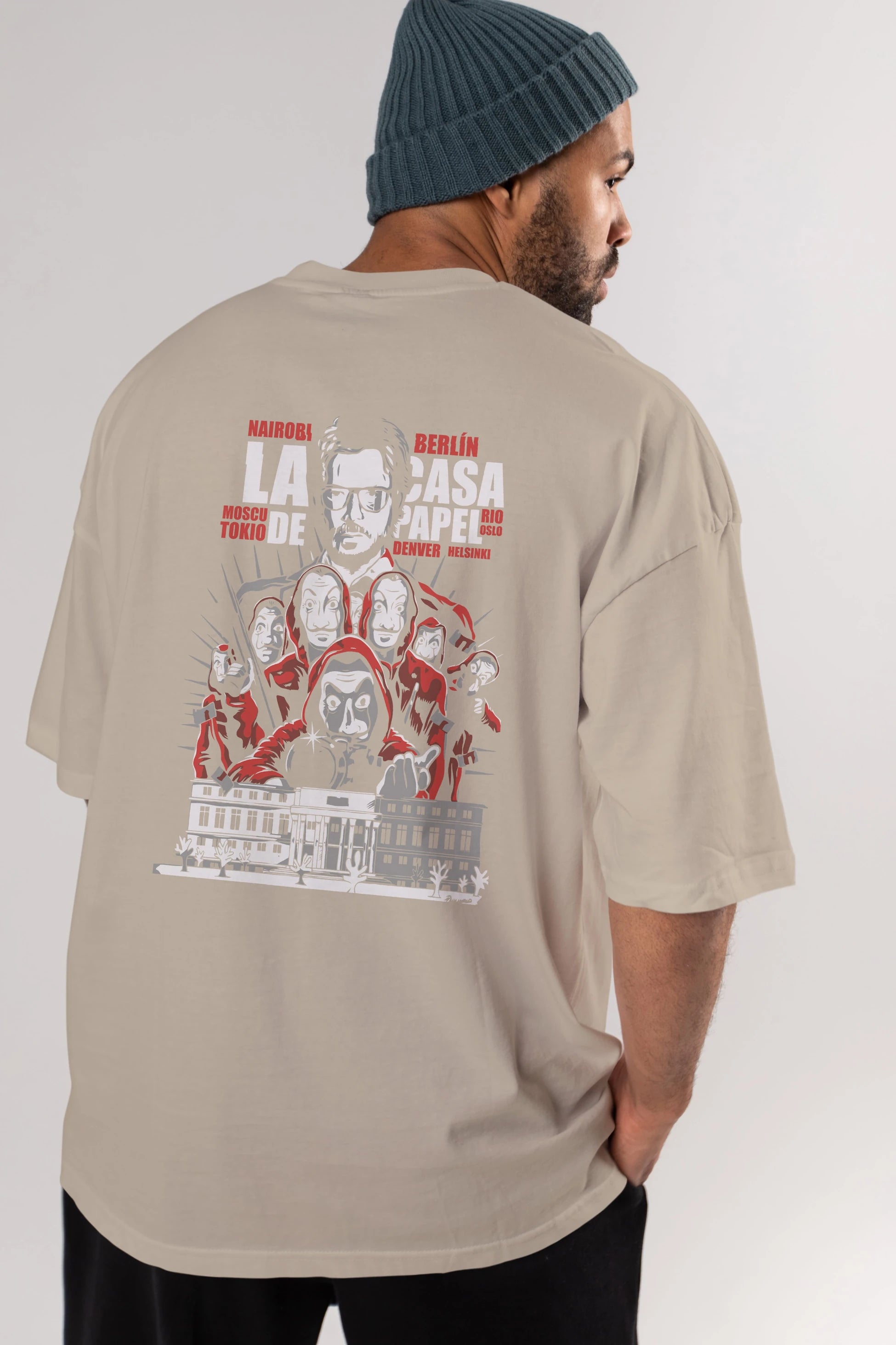 La Casa De Papel (2) Arka Baskılı Oversize t-shirt Erkek Kadın Unisex %100 Pamuk Bisiklet Yaka tişort