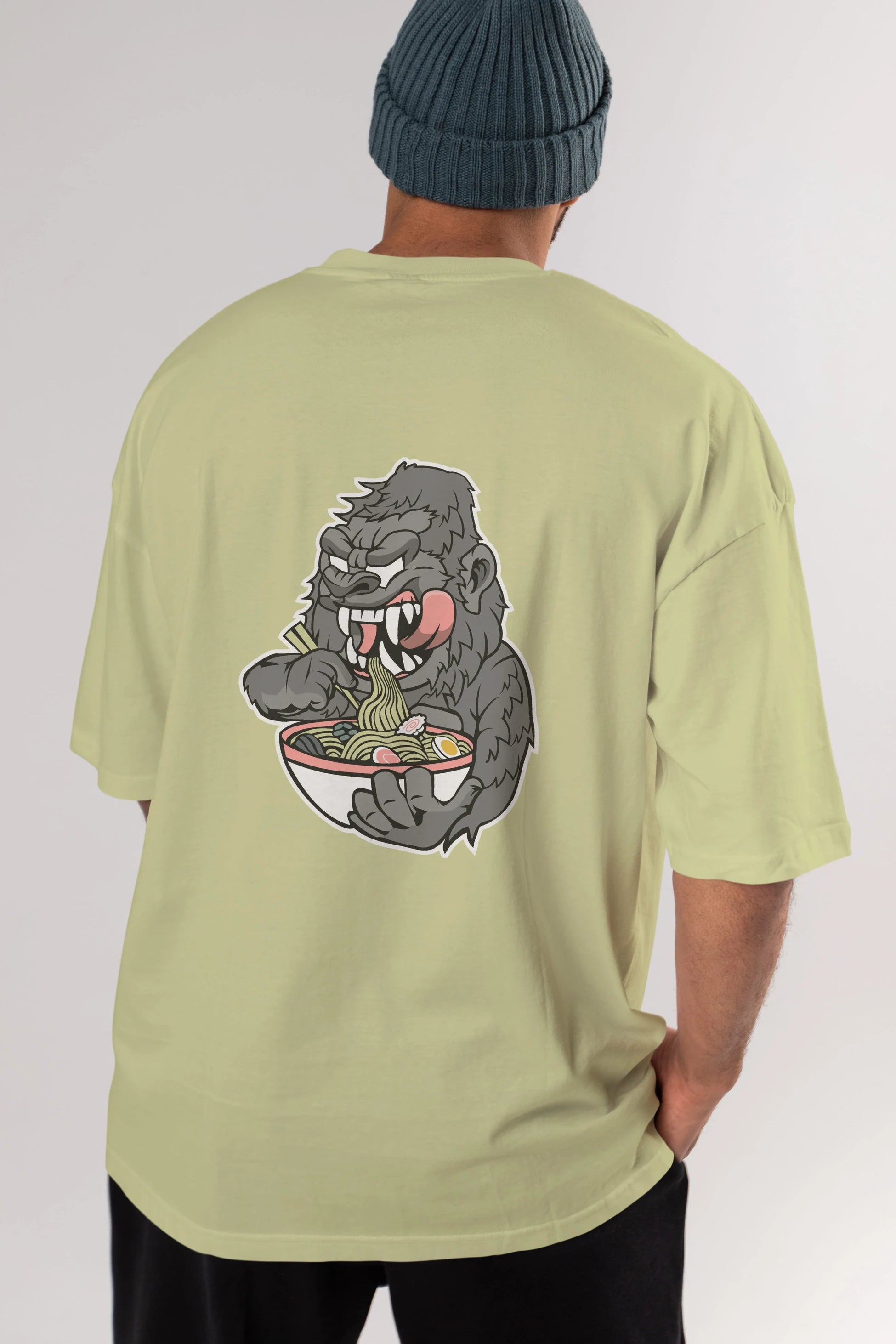Big Gorilla Ramen Arka Baskılı Oversize t-shirt Erkek Kadın Unisex %100 Pamuk tişort