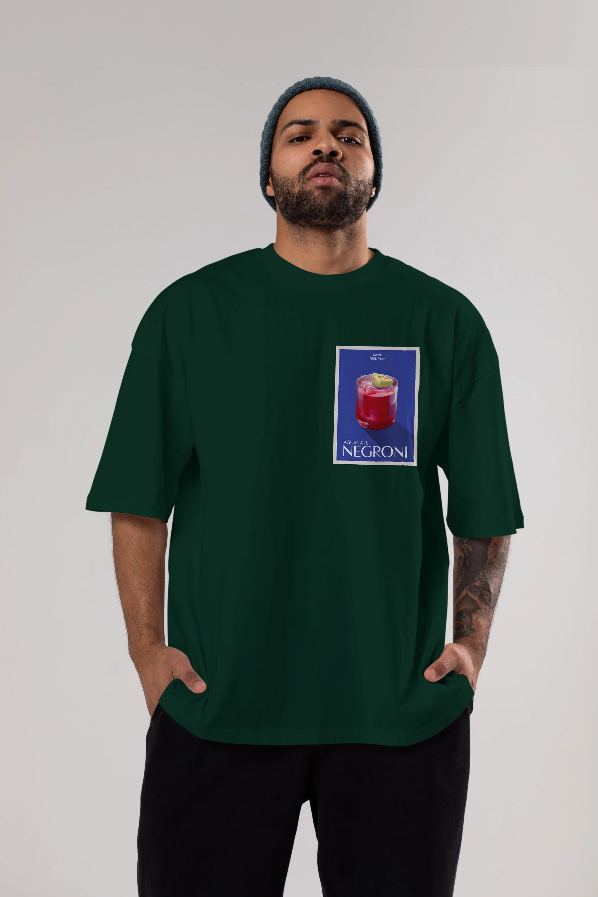 Aguacate Negroni Ön Sol Baskılı Oversize t-shirt Erkek Kadın Unisex %100 Pamuk Bisiklet Yaka tişort