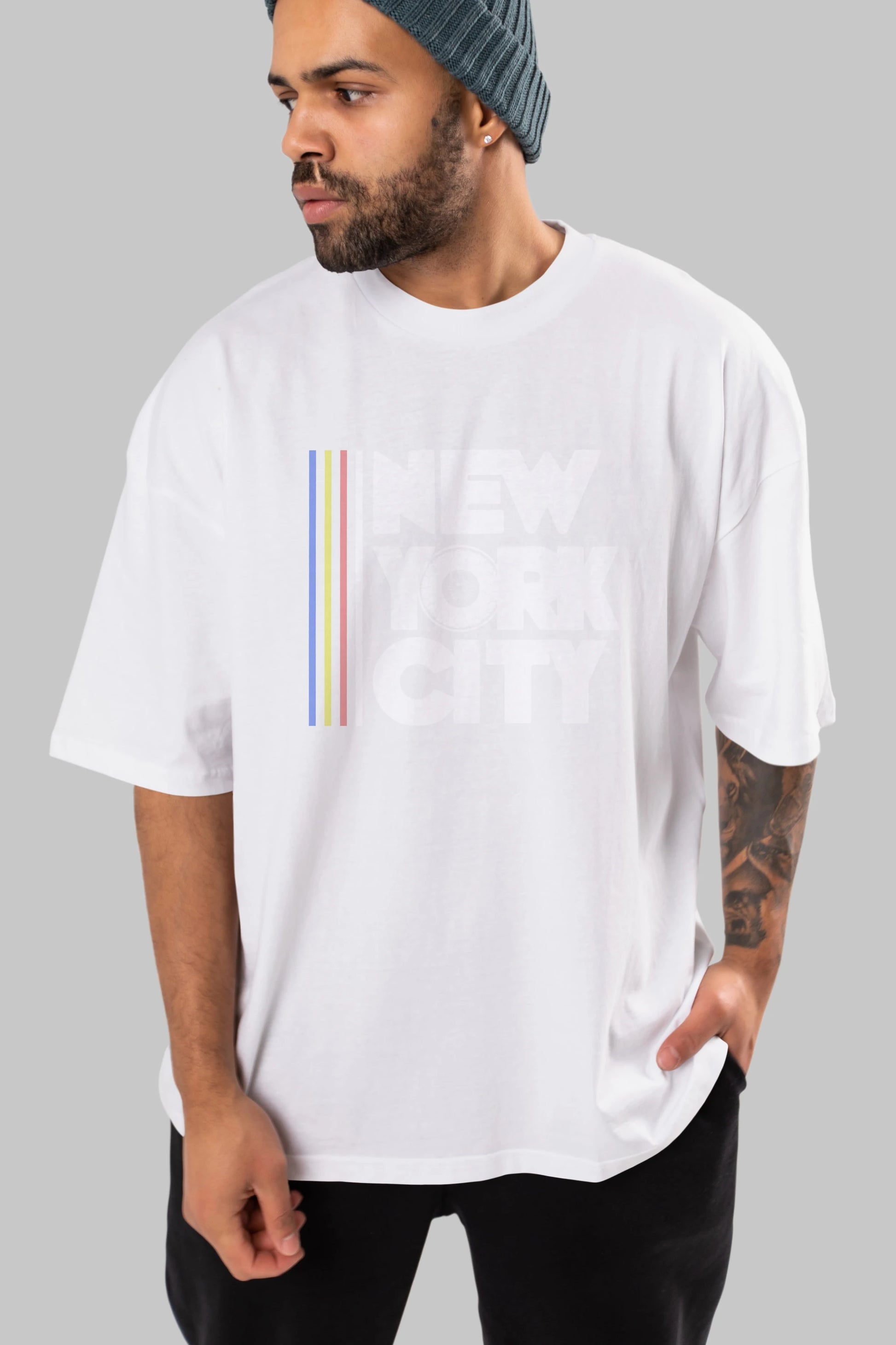 New York City Style Ön Baskılı Oversize t-shirt Erkek Kadın Unisex