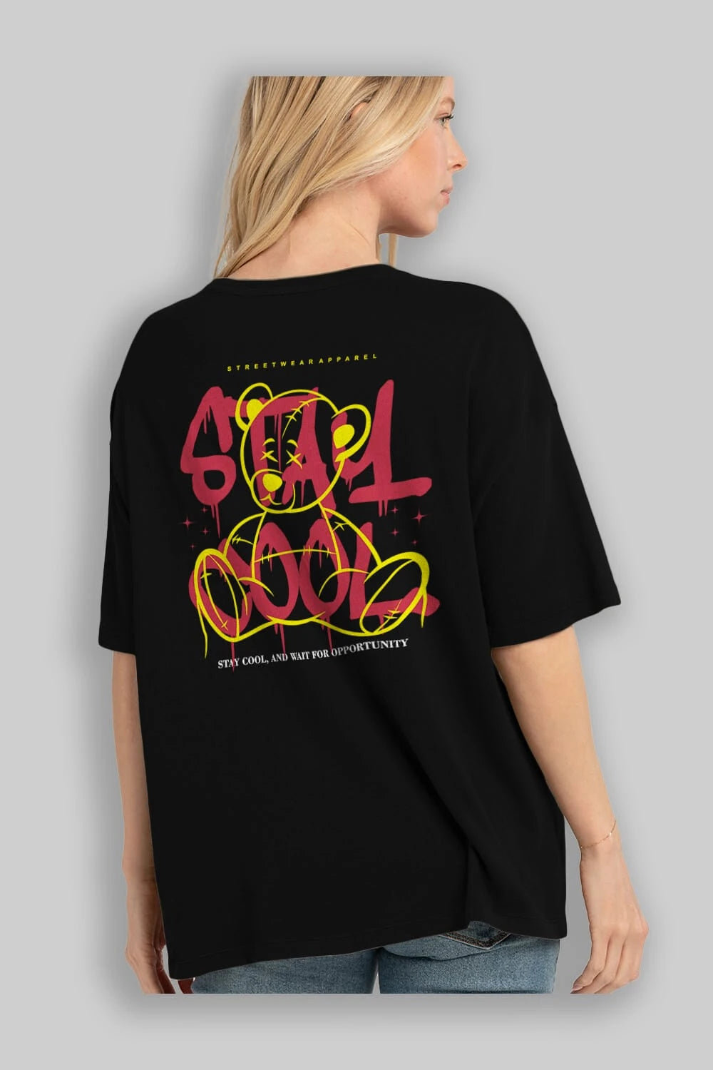 Teddy Bear Stay Cool 2 Arka Baskılı Oversize t-shirt Erkek Kadın Unisex