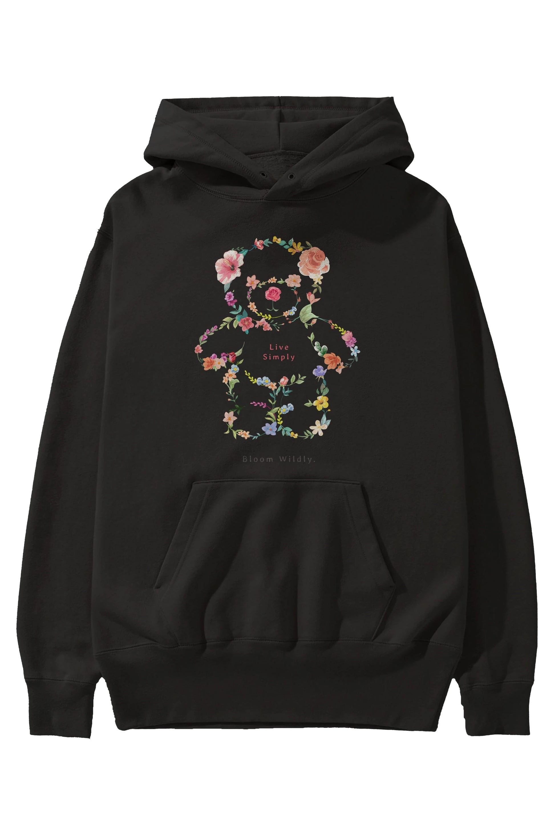 Teddy Bear Flowers Ön Baskılı Hoodie Oversize Kapüşonlu Sweatshirt Erkek Kadın Unisex