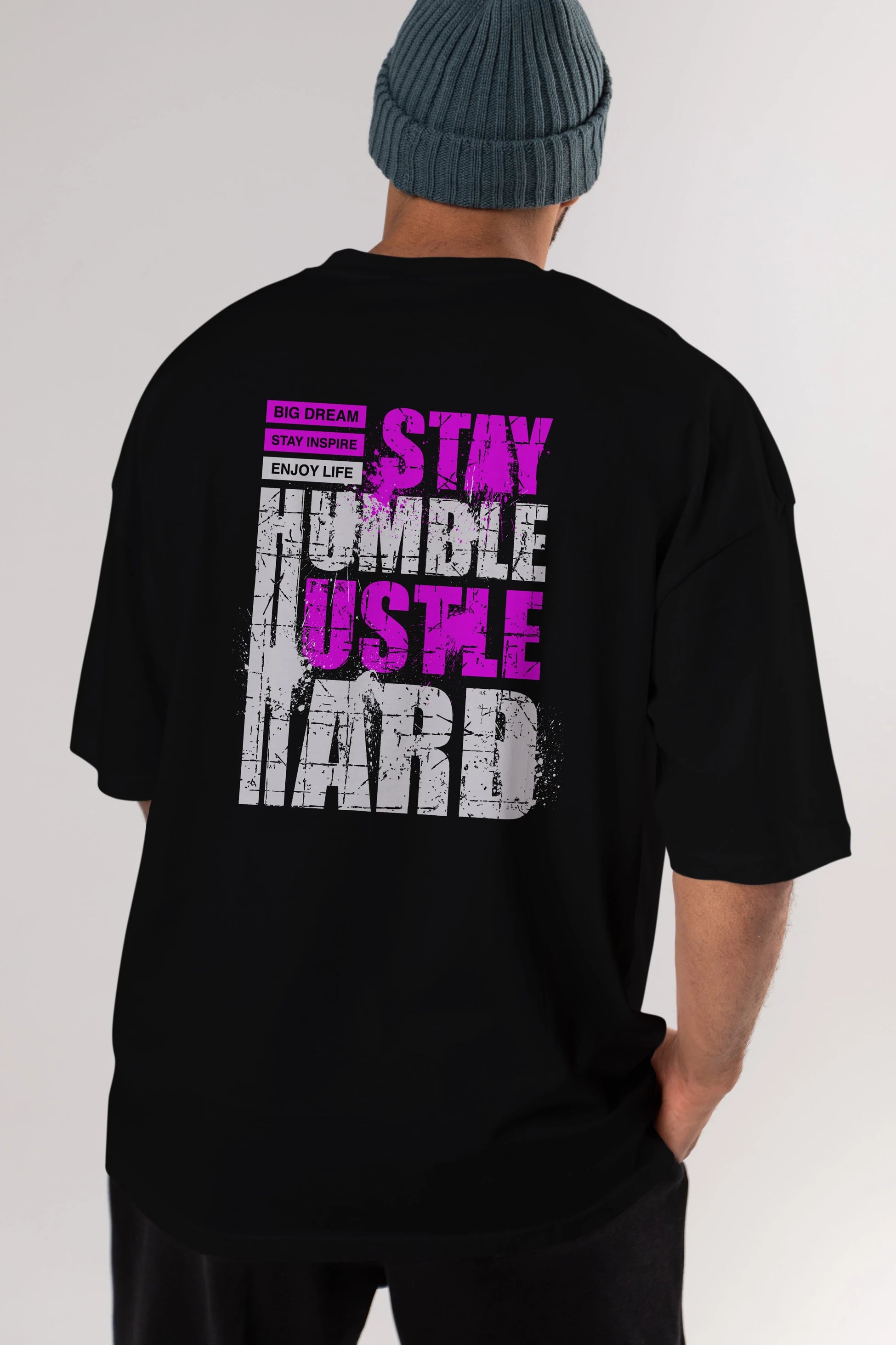 Stay Hustle Arka Baskılı Oversize t-shirt Erkek Kadın Unisex