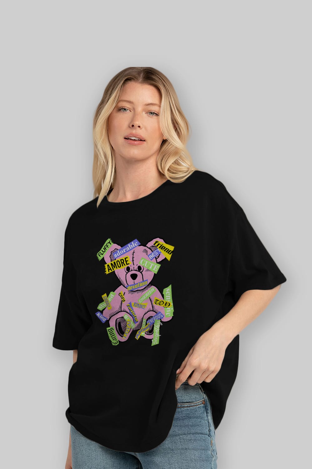 Teddy Bear Cute Ön Baskılı Oversize t-shirt Erkek Kadın Unisex