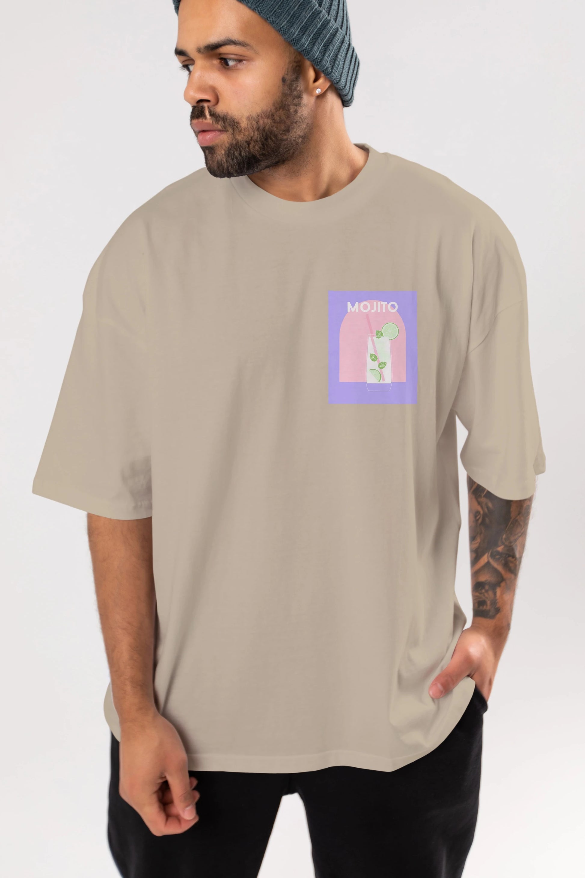 Mojito 2 Ön Sol Baskılı Oversize t-shirt Erkek Kadın Unisex %100 Pamuk Bisiklet Yaka tişort