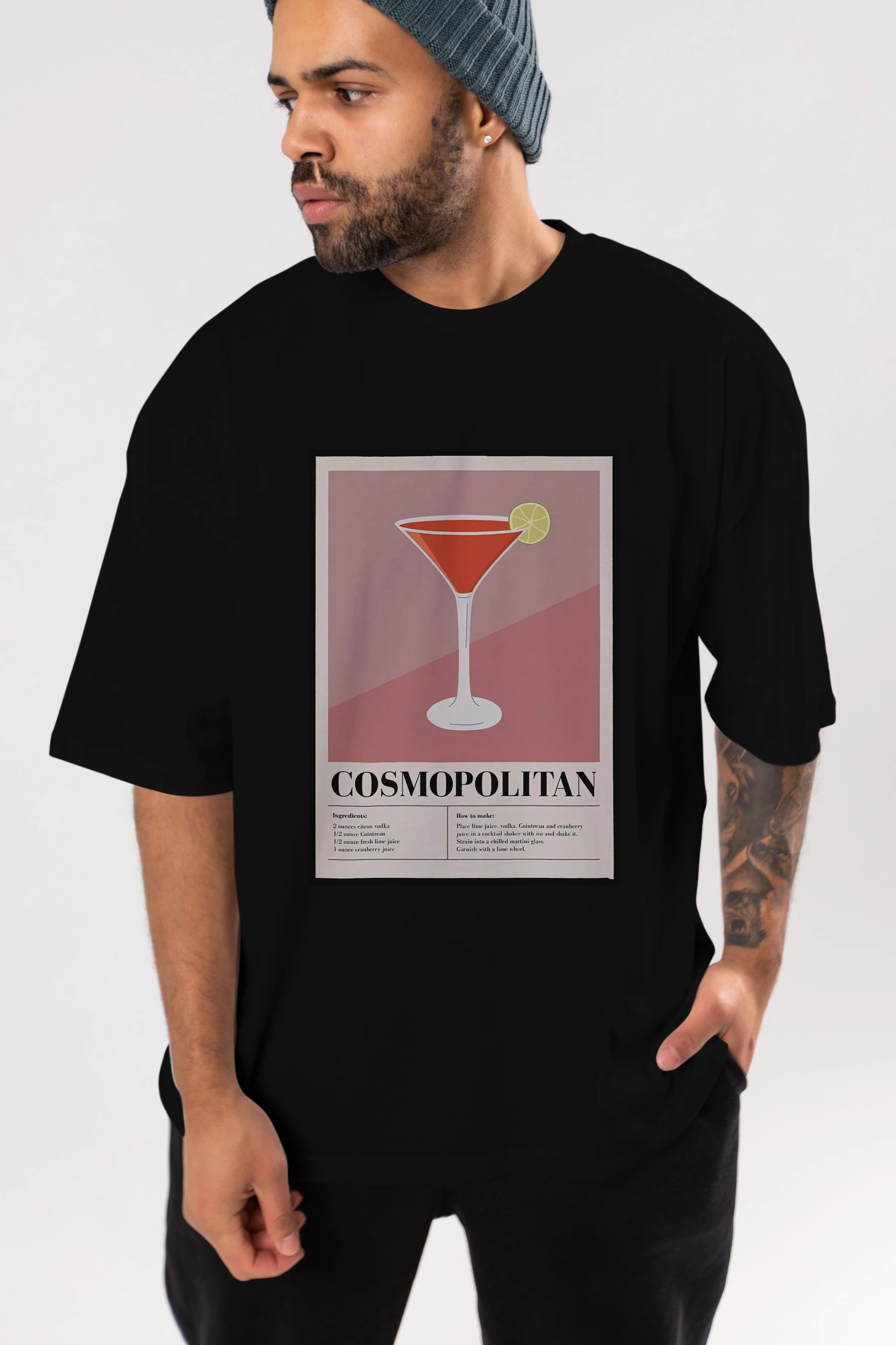 Cosmopolitan 3 Ön Baskılı Oversize t-shirt Erkek Kadın Unisex %100 Pamuk Bisiklet Yaka tişort