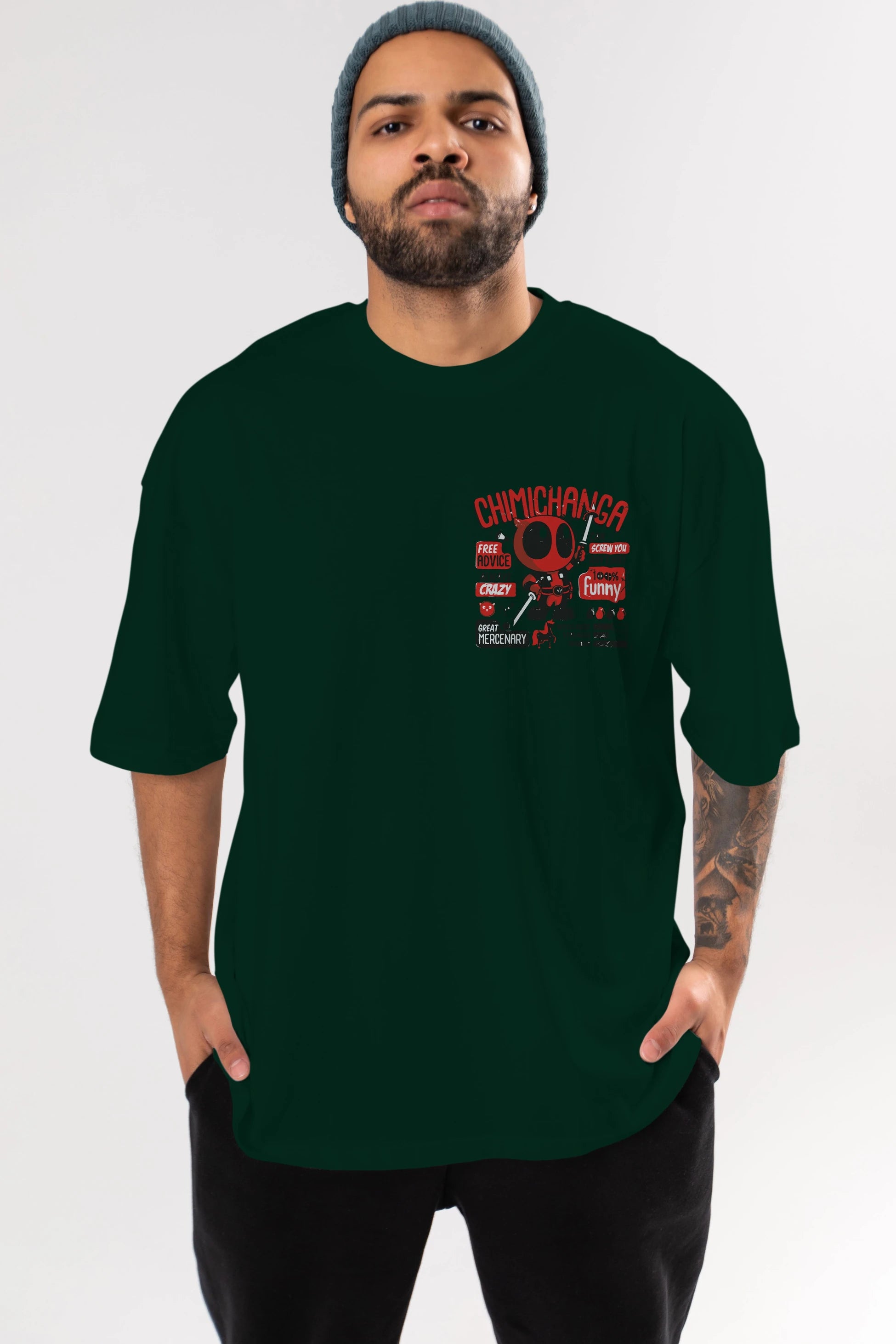 Deadpool (9) Ön Sol Baskılı Oversize t-shirt Erkek Kadın Unisex %100 Pamuk Bisiklet Yaka tişort