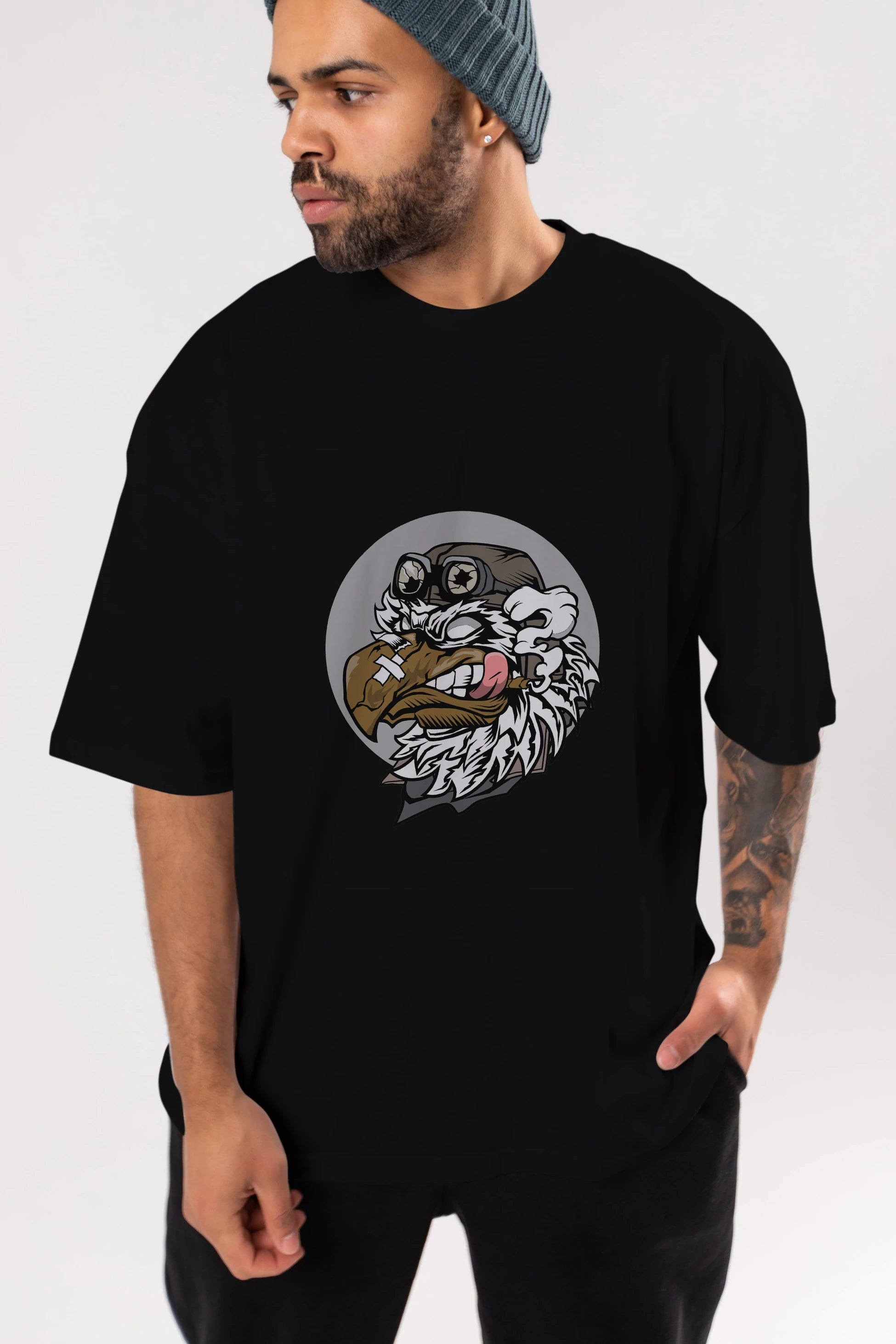 Bird Pilot Ön Baskılı Oversize t-shirt Erkek Kadın Unisex %100 Pamuk tişort