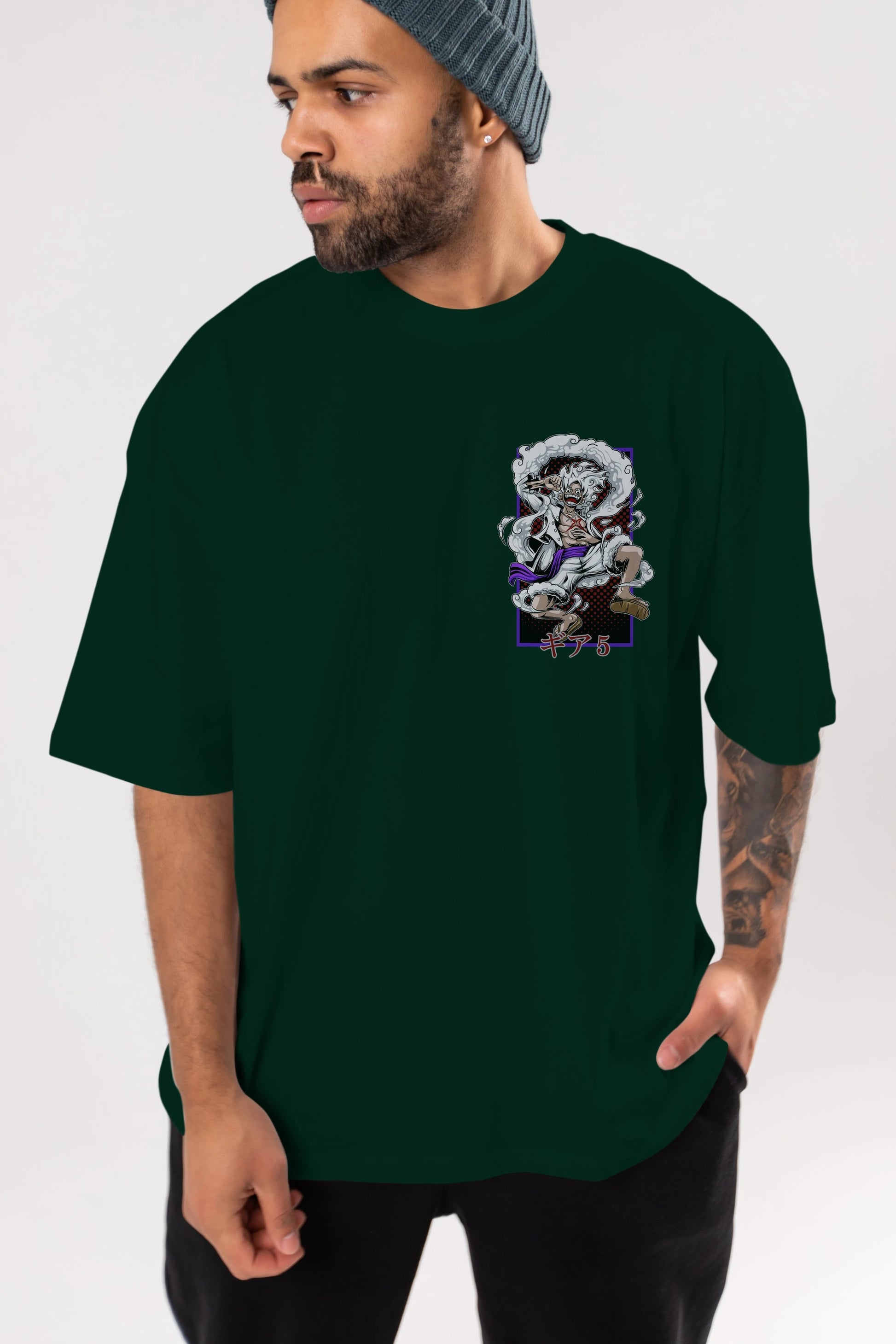 MONKEY D. LUFFY GEAR5 Ön Sol Baskılı Oversize t-shirt Erkek Kadın Unisex %100 Pamuk Bisiklet Yaka tişort