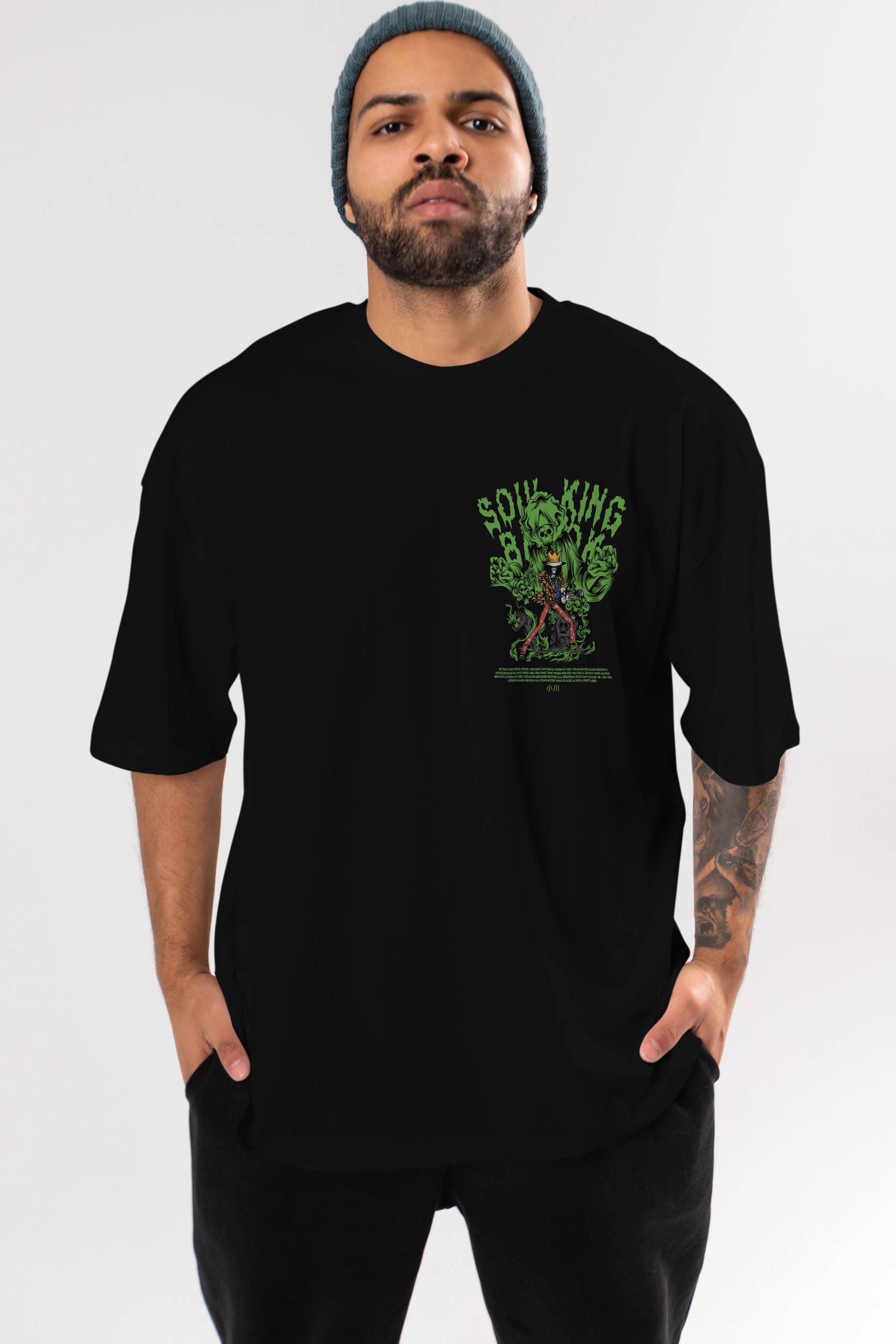 Soul King Brook Ön Sol Baskılı Oversize t-shirt Erkek Kadın Unisex %100 Pamuk Bisiklet Yaka tişort