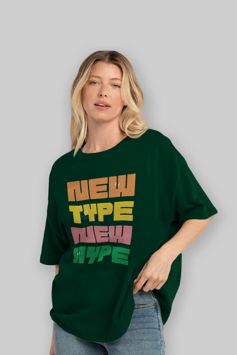 New Type New Hype Yazılı Ön Baskılı Oversize t-shirt Erkek Kadın Unisex