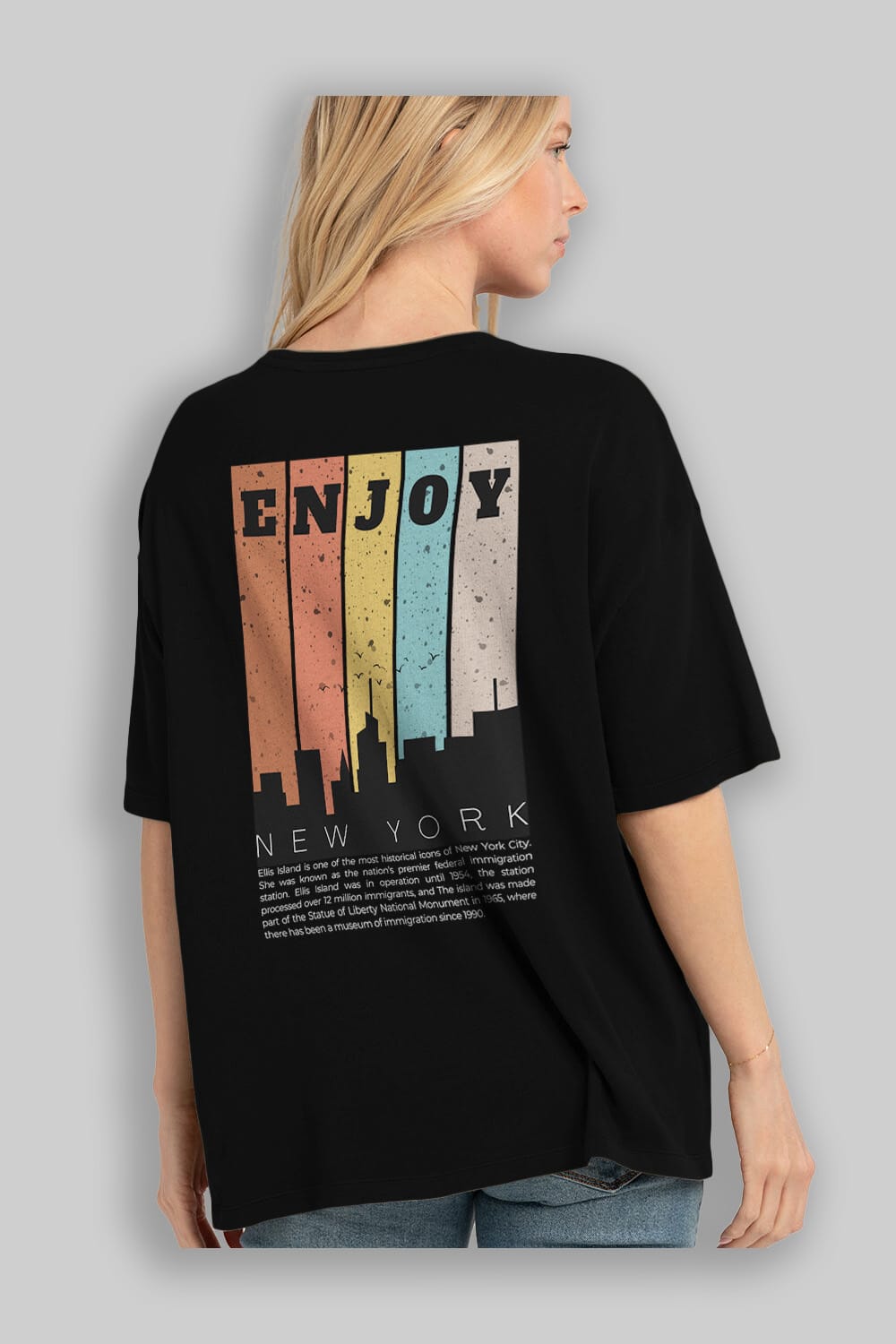 Enjoy New York Yazılı Arka Baskılı Oversize t-shirt Erkek Kadın Unisex