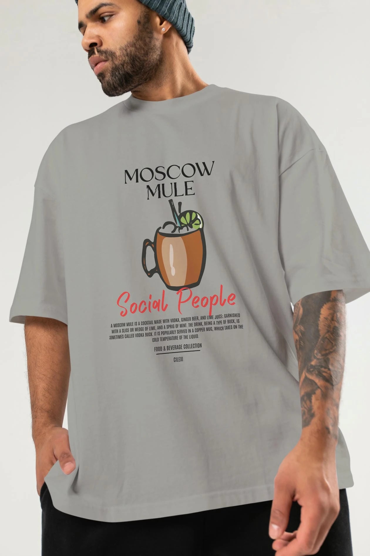 Moscow Mule Kokteyl Serisi ön Baskılı Oversize t-shirt Erkek Kadın %100 Pamuk Bisiklet Yaka tişort