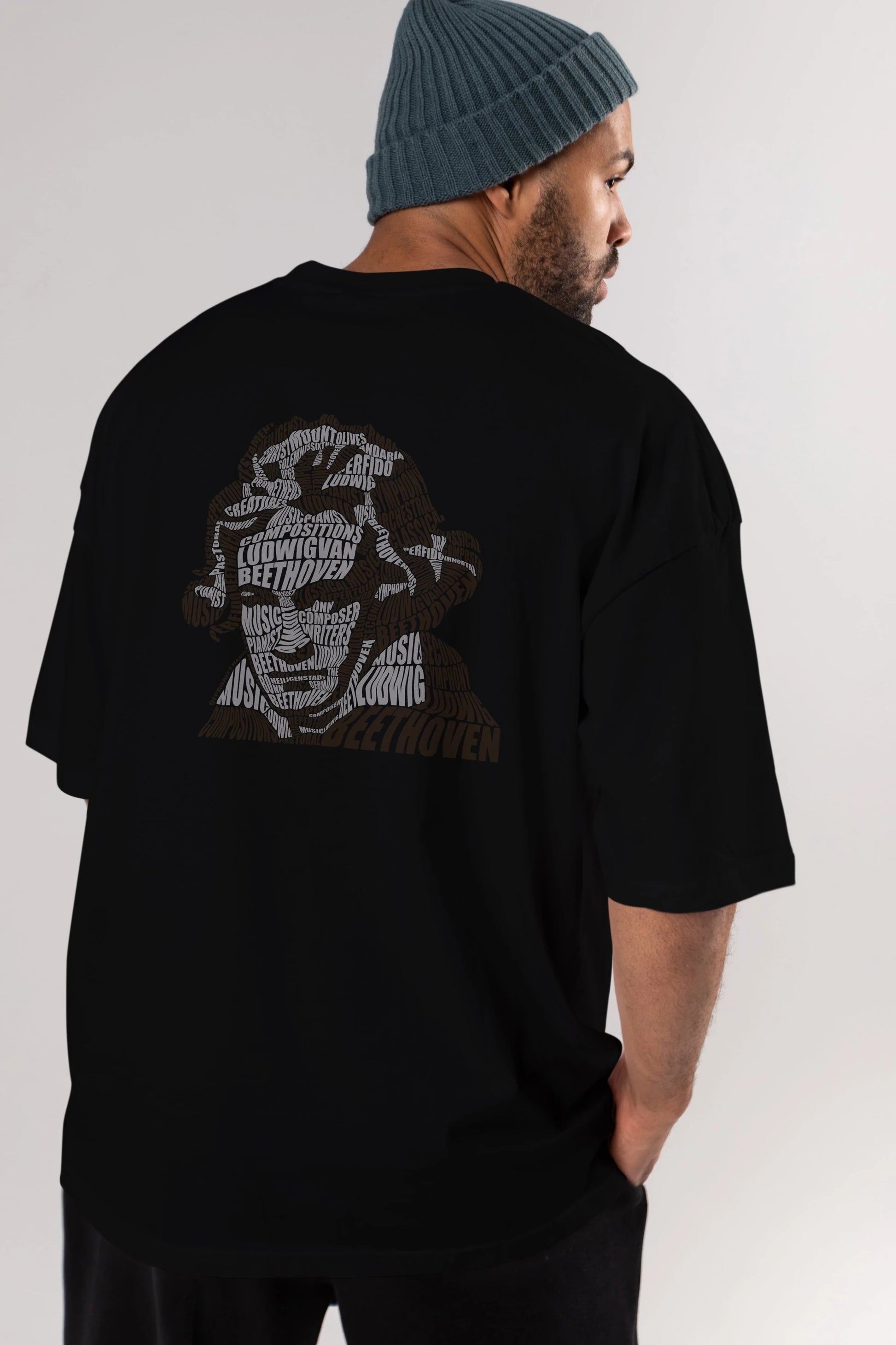 Ludwig van Beethoven Calligram Arka Baskılı Oversize t-shirt %100 pamuk Erkek Kadın Unisex