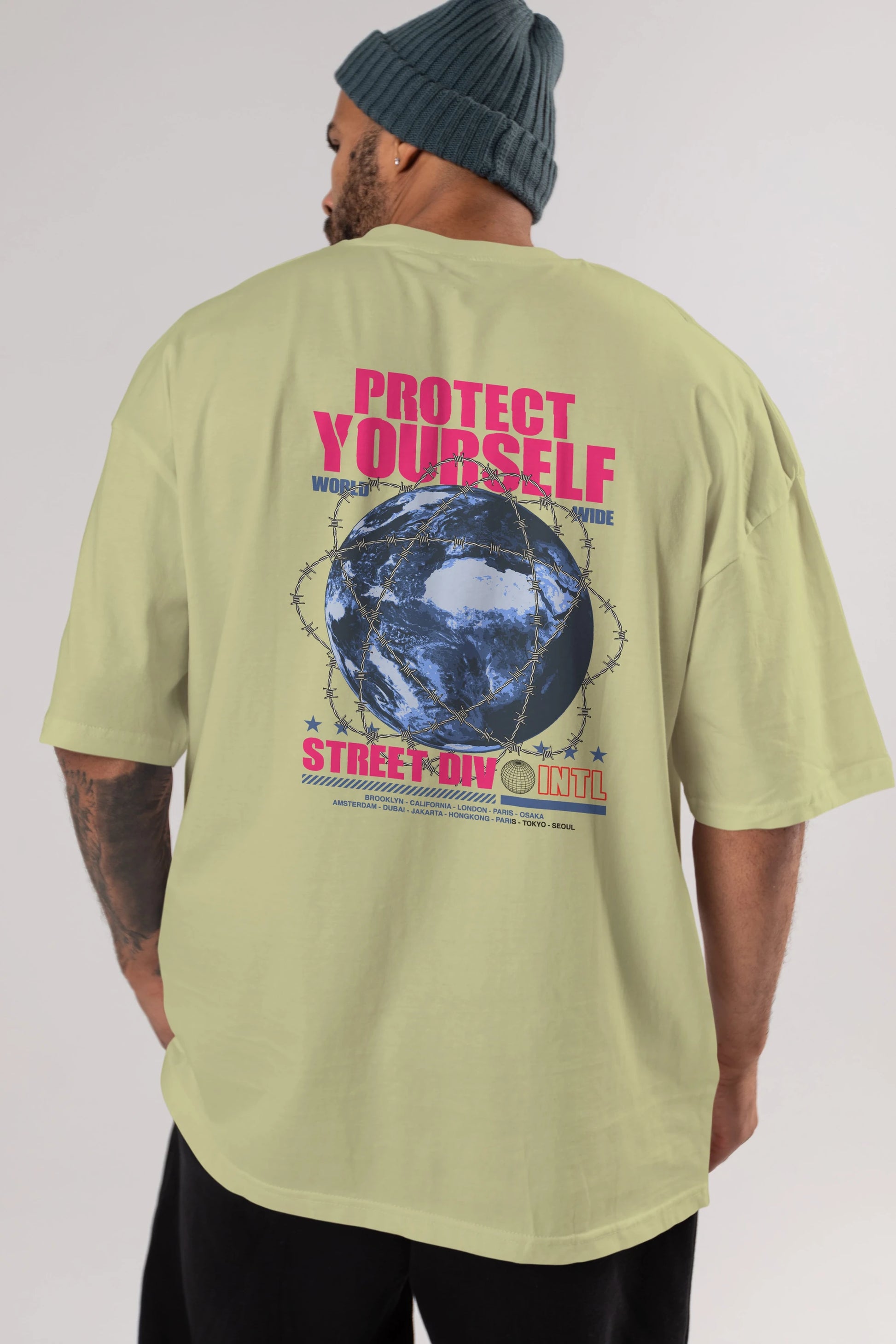 Protect Yourself Arka Baskılı Oversize t-shirt Erkek Kadın Unisex