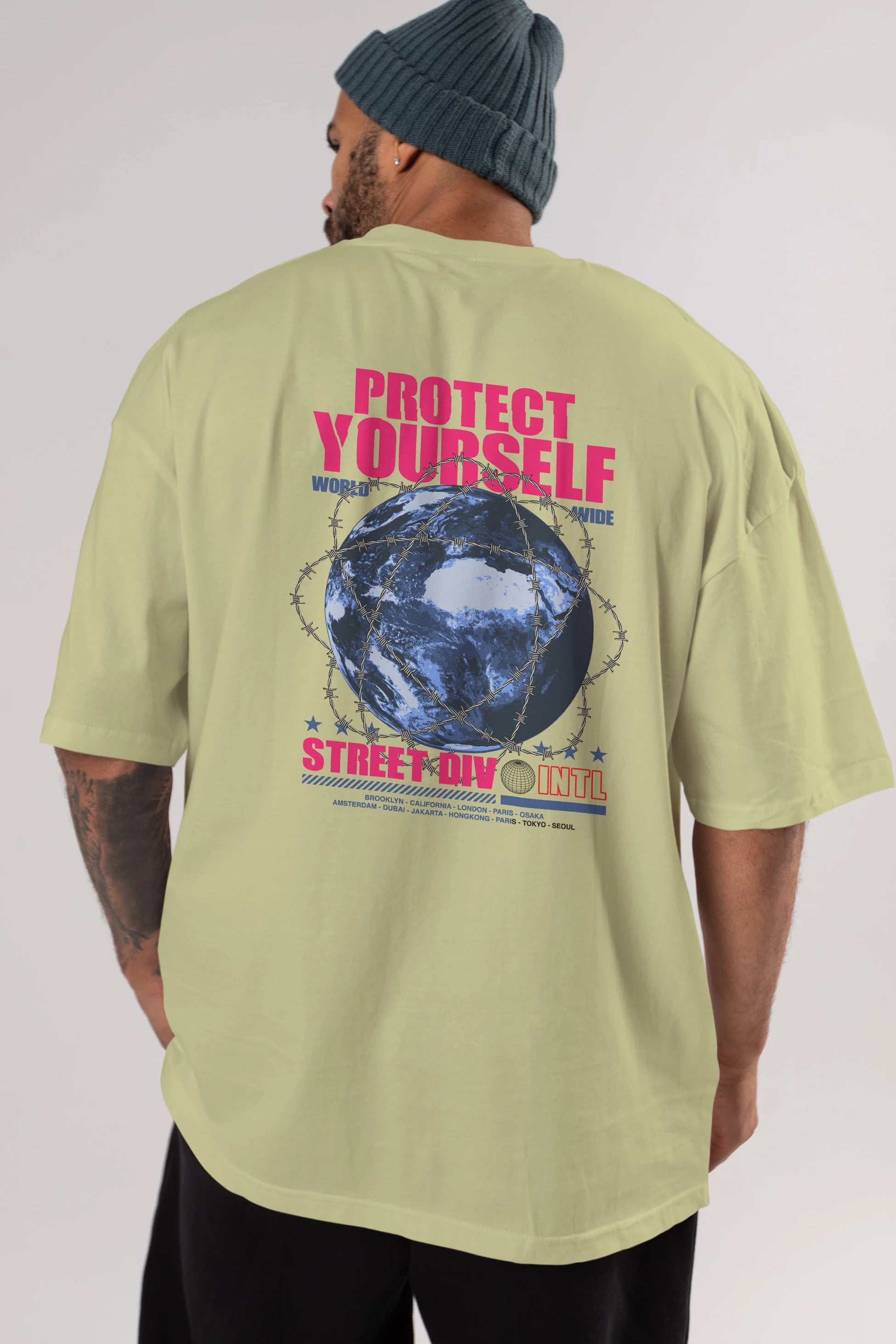 Protect Yourself Arka Baskılı Oversize t-shirt Erkek Kadın Unisex