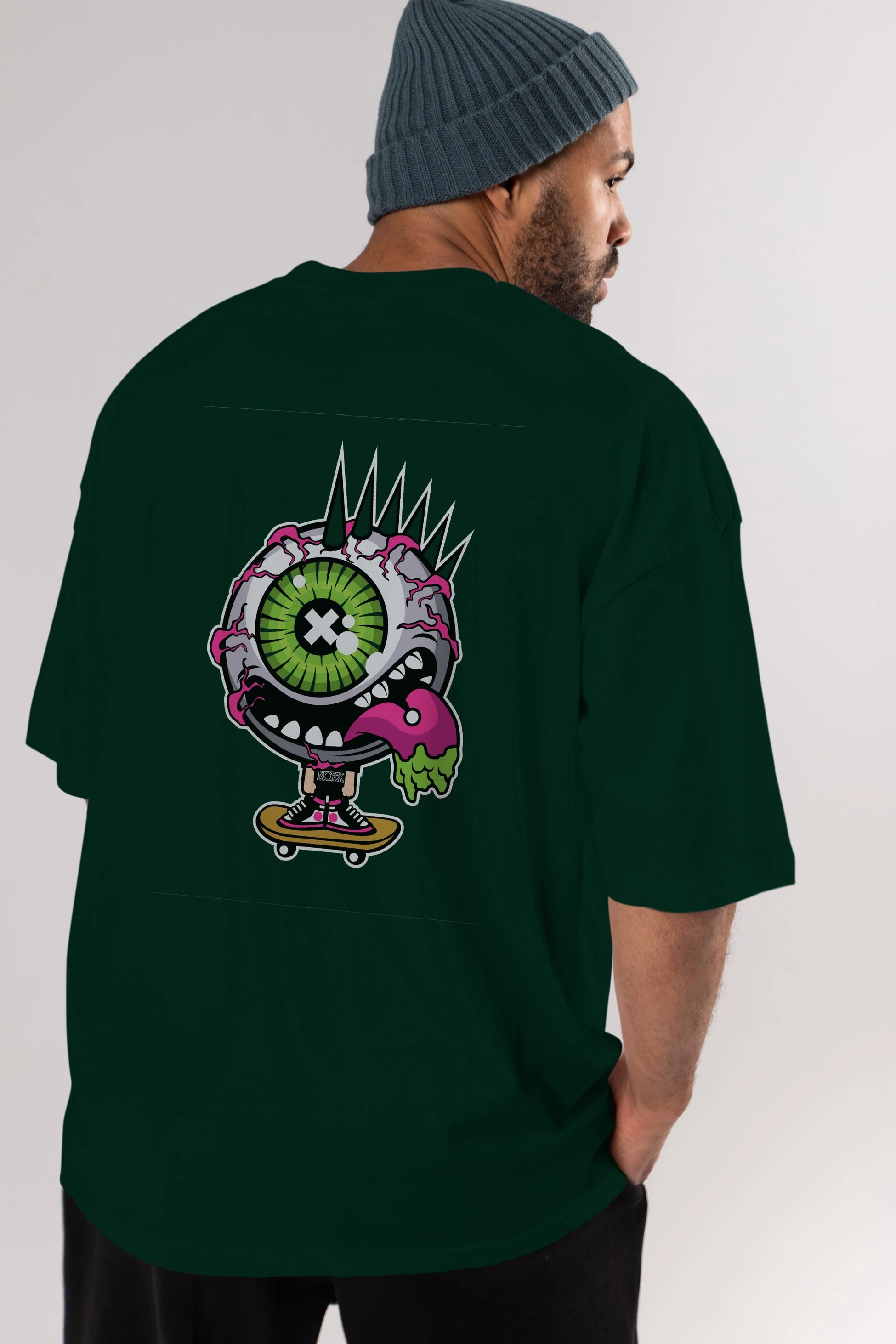 Eye Monster Skater Arka Baskılı Oversize t-shirt Erkek Kadın Unisex %100 Pamuk tişort