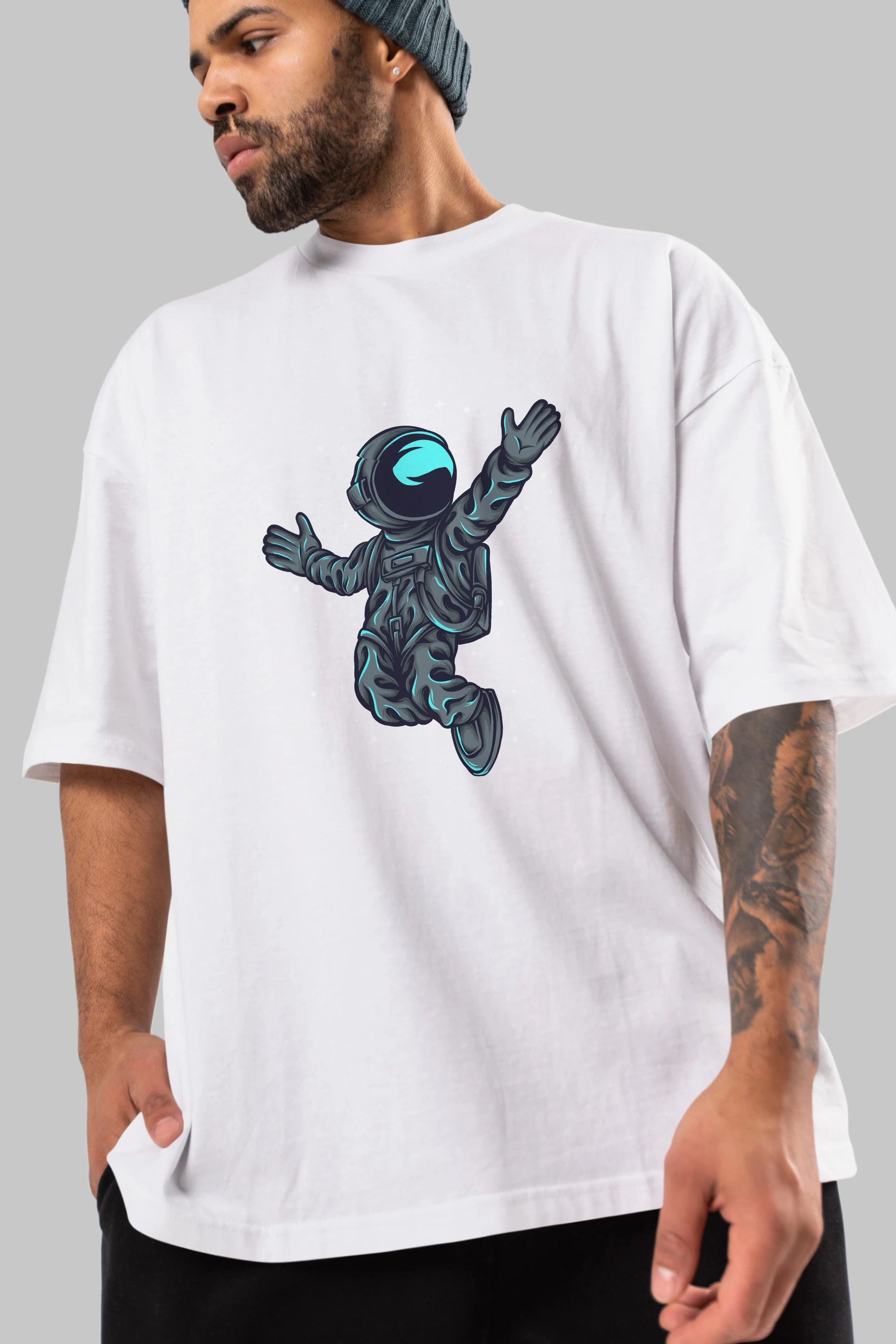 Happy Astronaut Ön Baskılı Oversize t-shirt Erkek Kadın Unisex