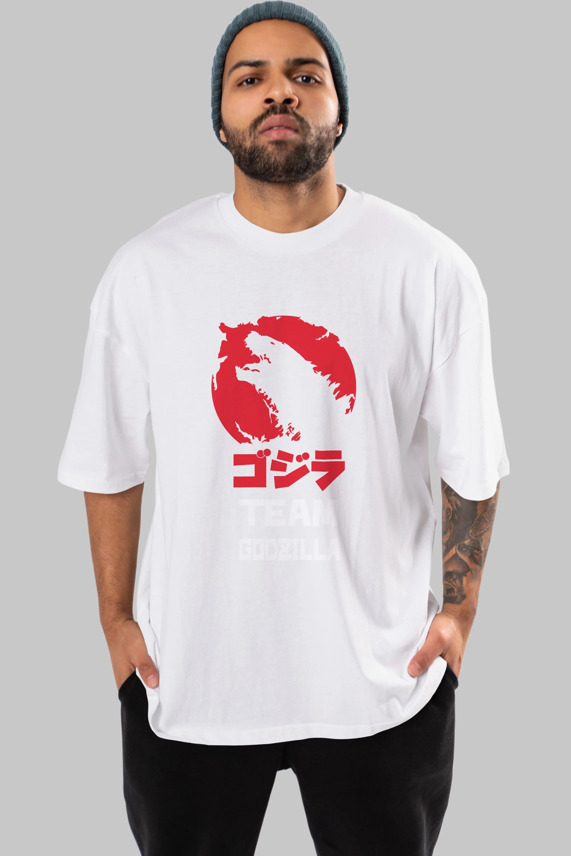 Team Godzilla Ön Baskılı Oversize t-shirt Erkek Kadın Unisex %100 Pamuk Bisiklet Yaka tişort