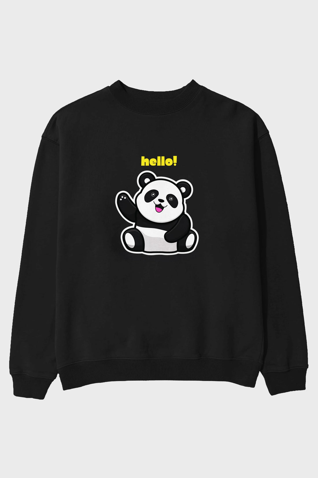 Hello Panda Ön Baskılı Oversize Sweatshirt Erkek Kadın Unisex