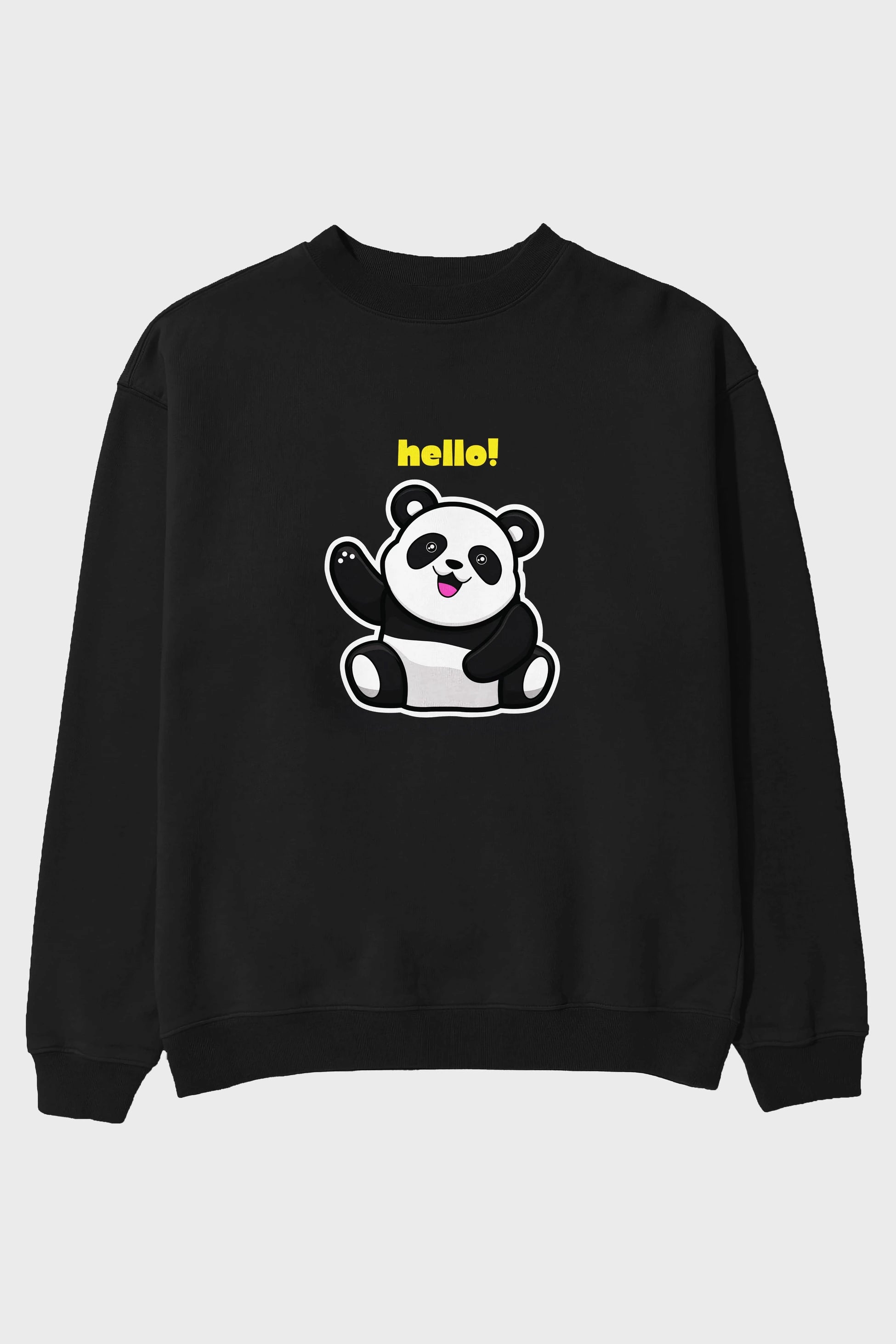 Hello Panda Ön Baskılı Oversize Sweatshirt Erkek Kadın Unisex