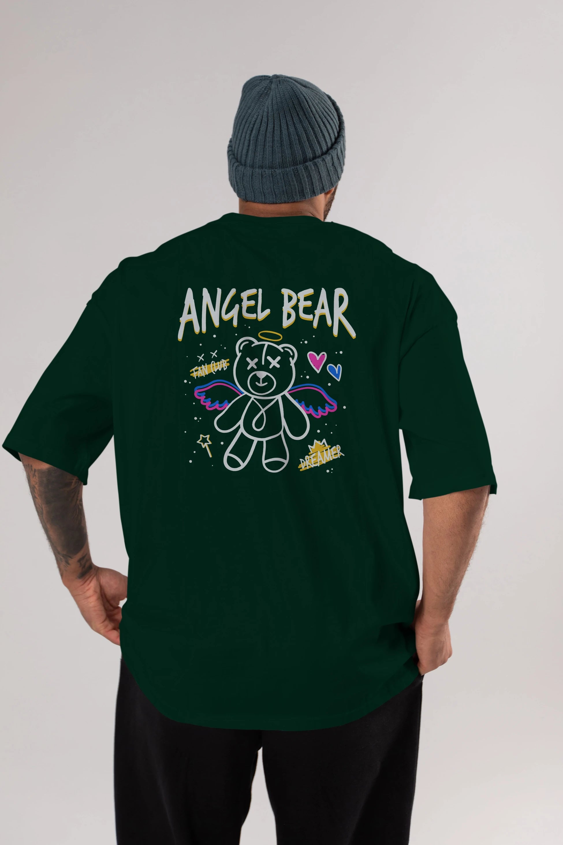 Angel Bear Arka Baskılı Oversize t-shirt Erkek Kadın Unisex