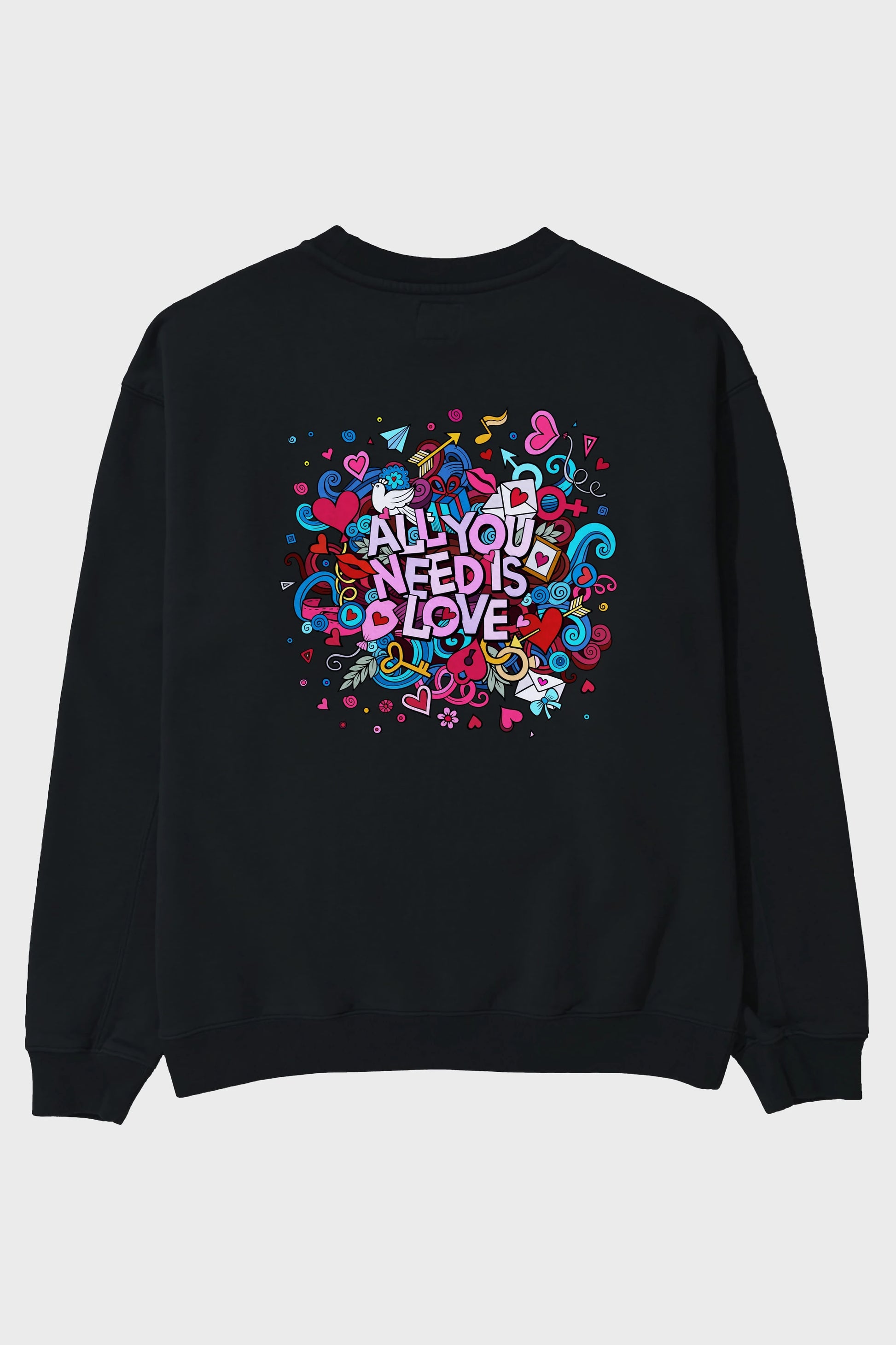 Cute Fun Colorful Heart Art Love Arka Baskılı Oversize Sweatshirt Erkek Kadın Unisex
