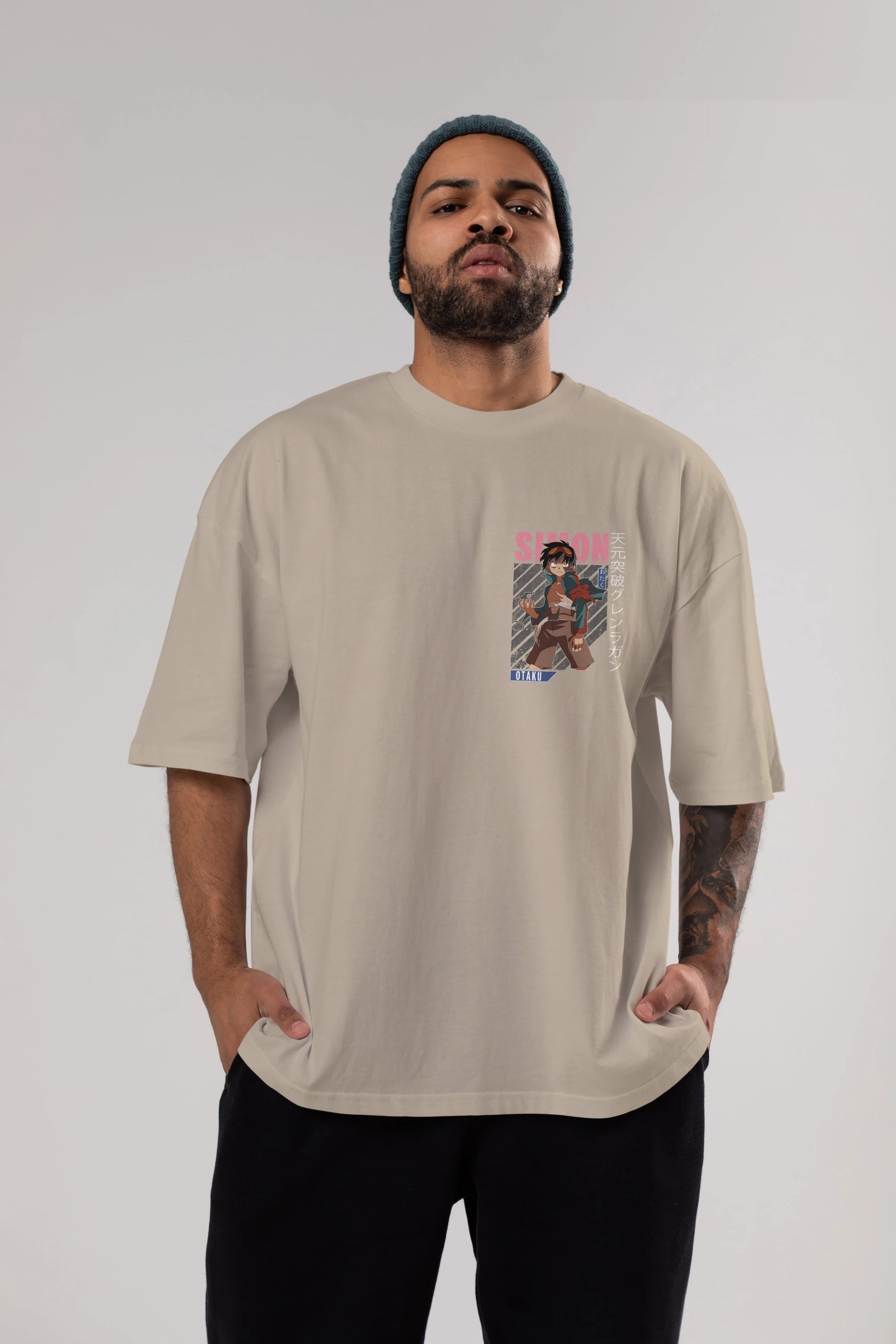 Simon 5 Ön Sol Baskılı Oversize t-shirt Erkek Kadın Unisex %100 Pamuk Bisiklet Yaka tişort
