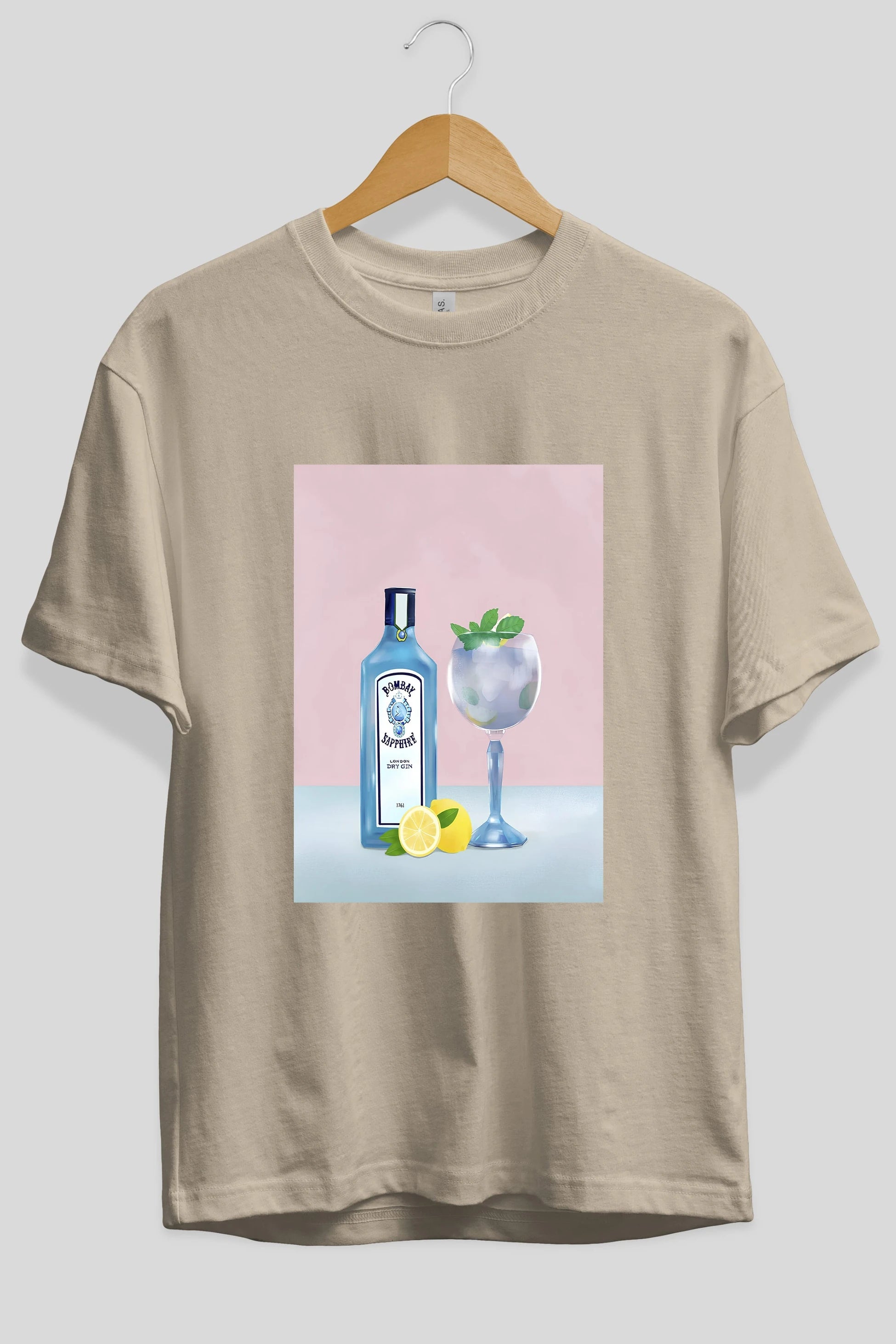 Bombay Sapphire Dry Gin Ön Baskılı Oversize t-shirt Erkek Kadın Unisex %100 Pamuk Bisiklet Yaka tişort