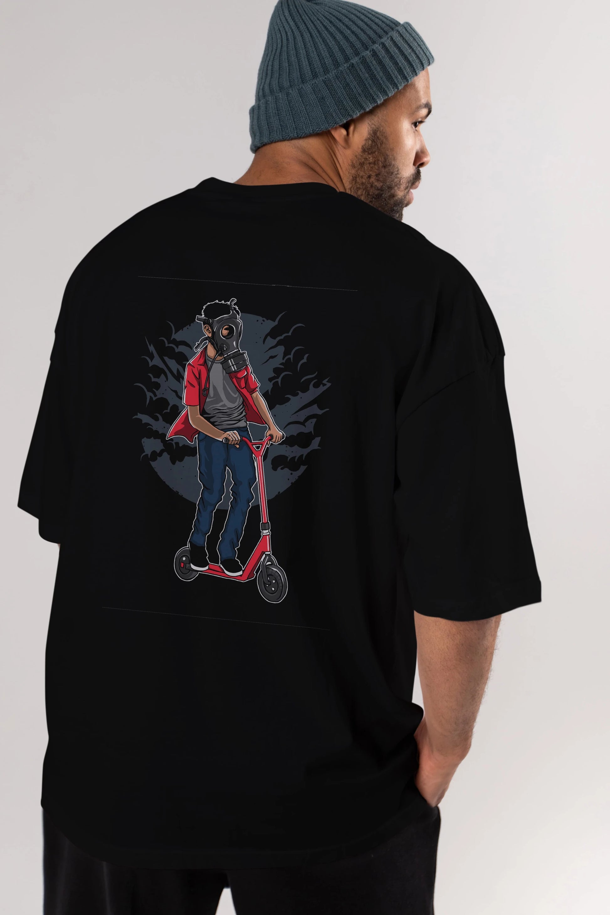 Gasmask Rider Arka Baskılı Oversize t-shirt Erkek Kadın Unisex %100 Pamuk