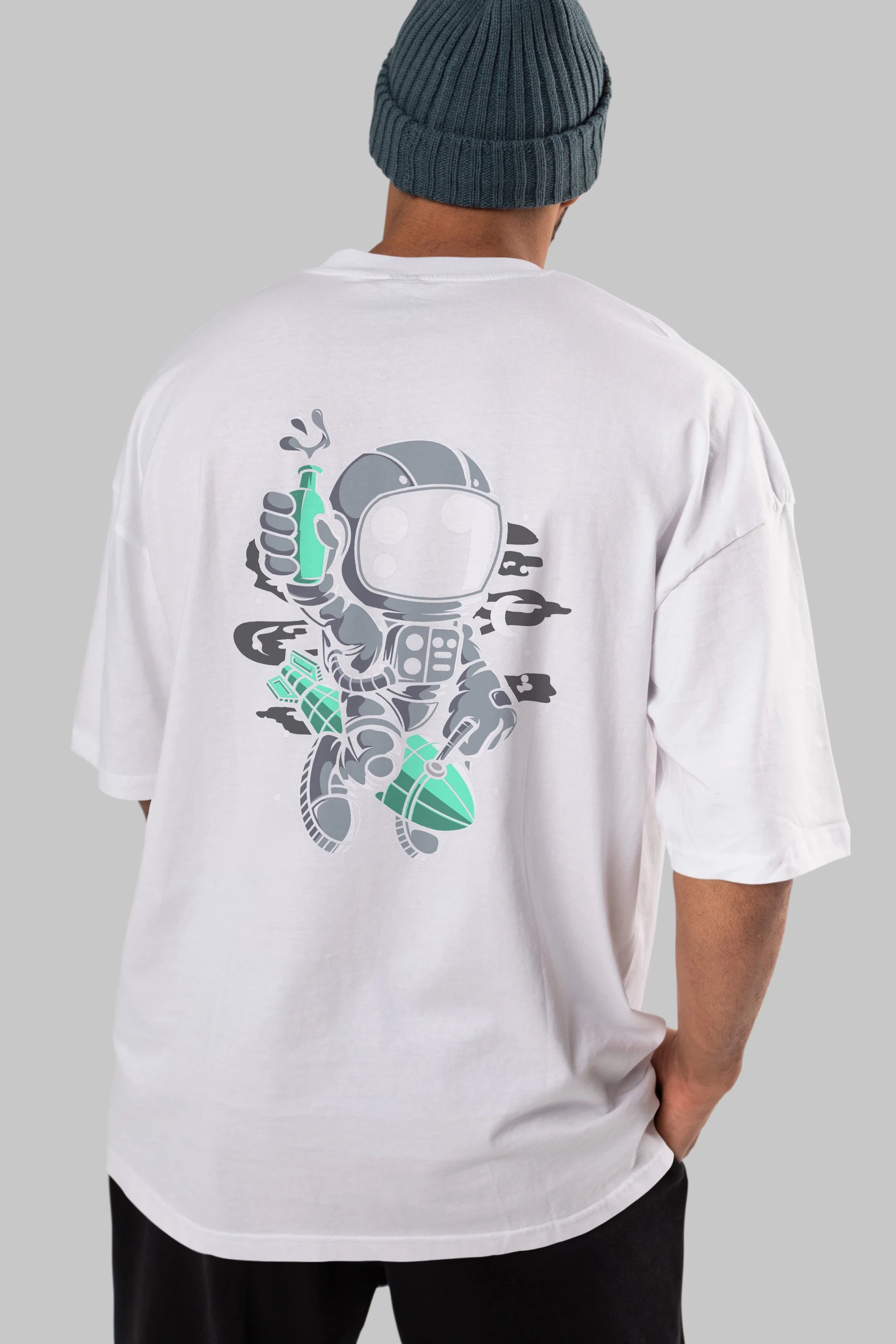 Astronaut Rocket Arka Baskılı Oversize t-shirt Erkek Kadın Unisex