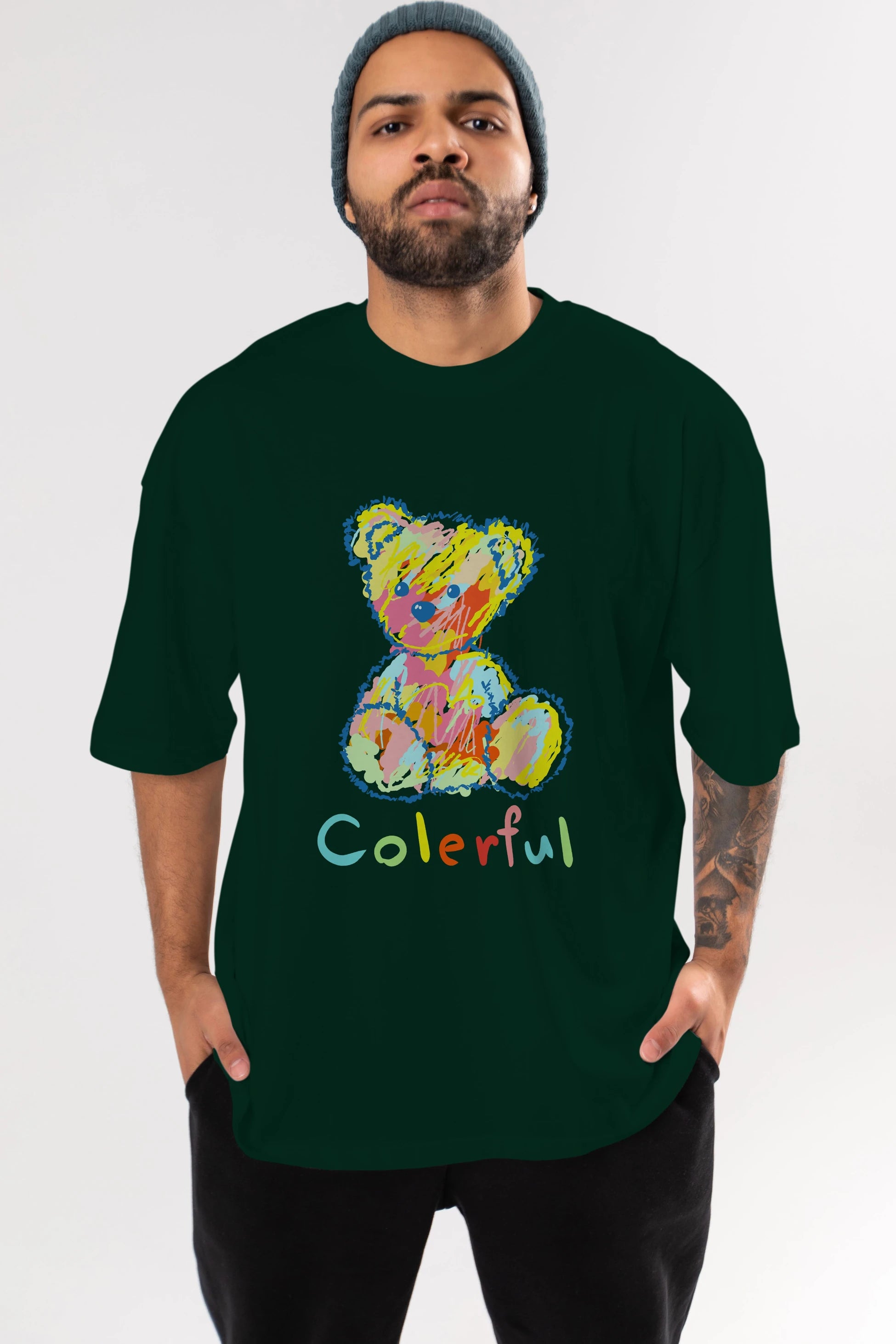 Colerful Bear Ön Baskılı Oversize t-shirt Erkek Kadın Unisex