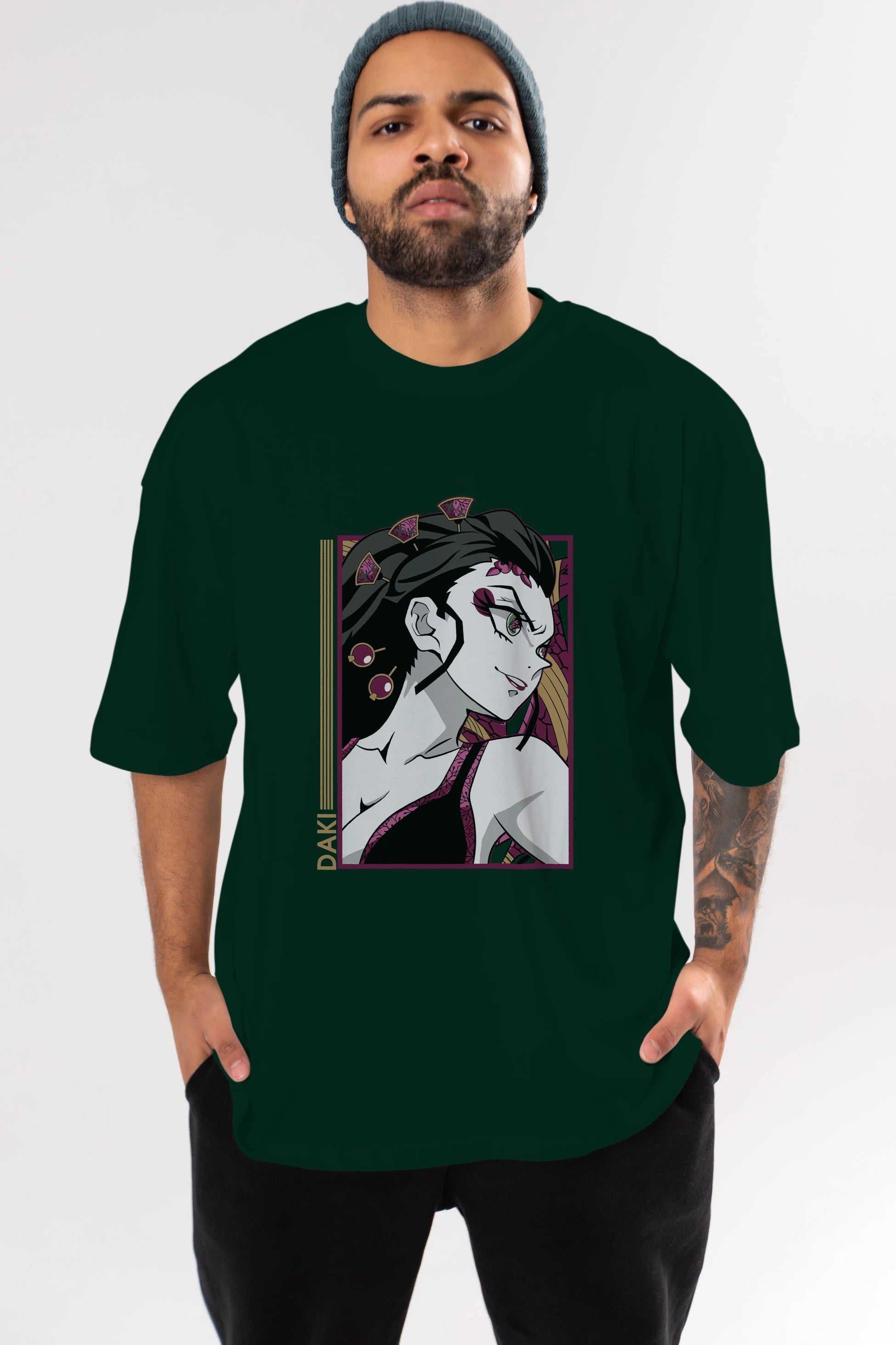 Daki DEMION SLAYER Anime Ön Baskılı Oversize t-shirt %100 pamuk Erkek Kadın Unisex