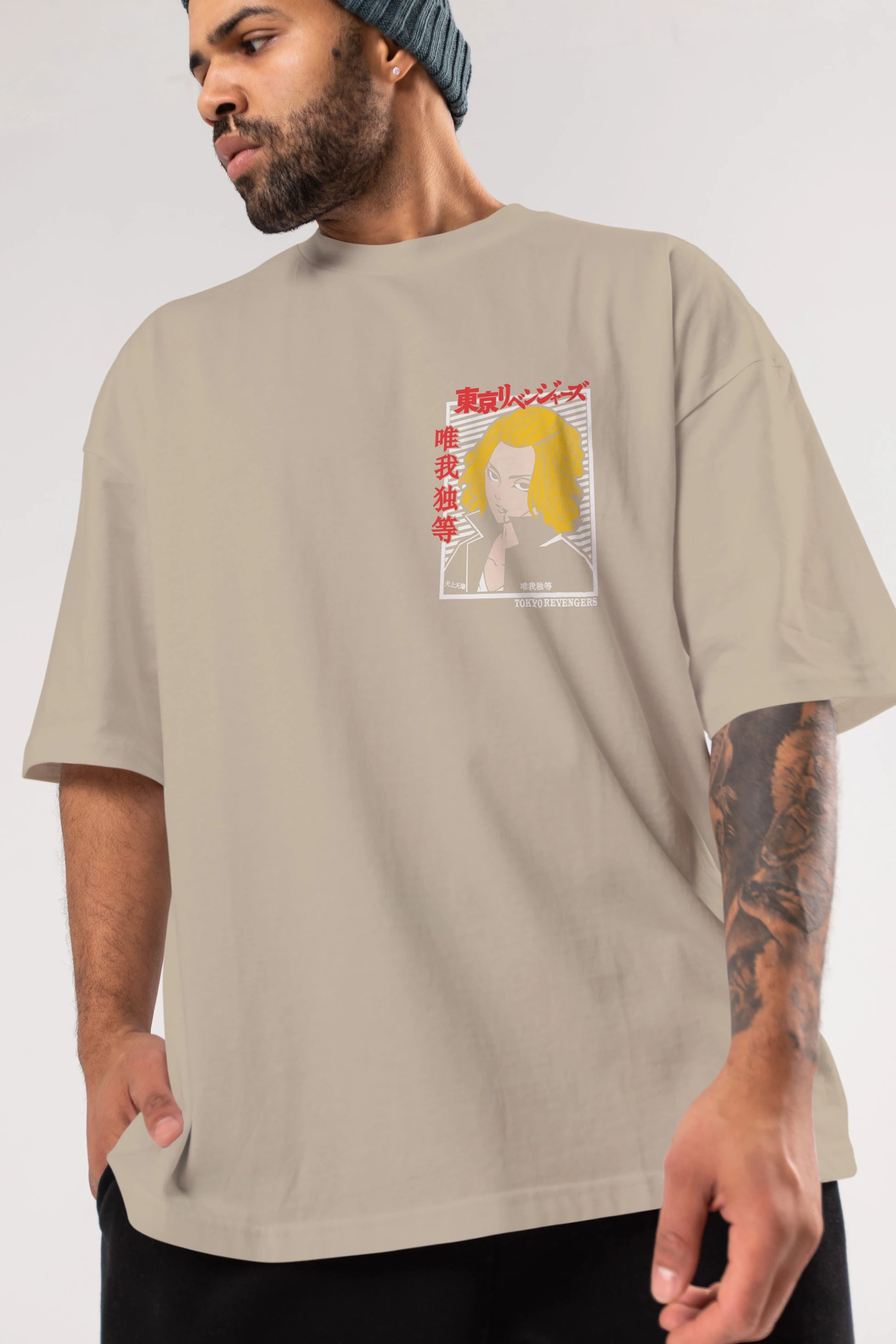 TokyoRev. M Ön Sol Baskılı Oversize t-shirt Erkek Kadın Unisex %100 Pamuk Bisiklet Yaka tişort