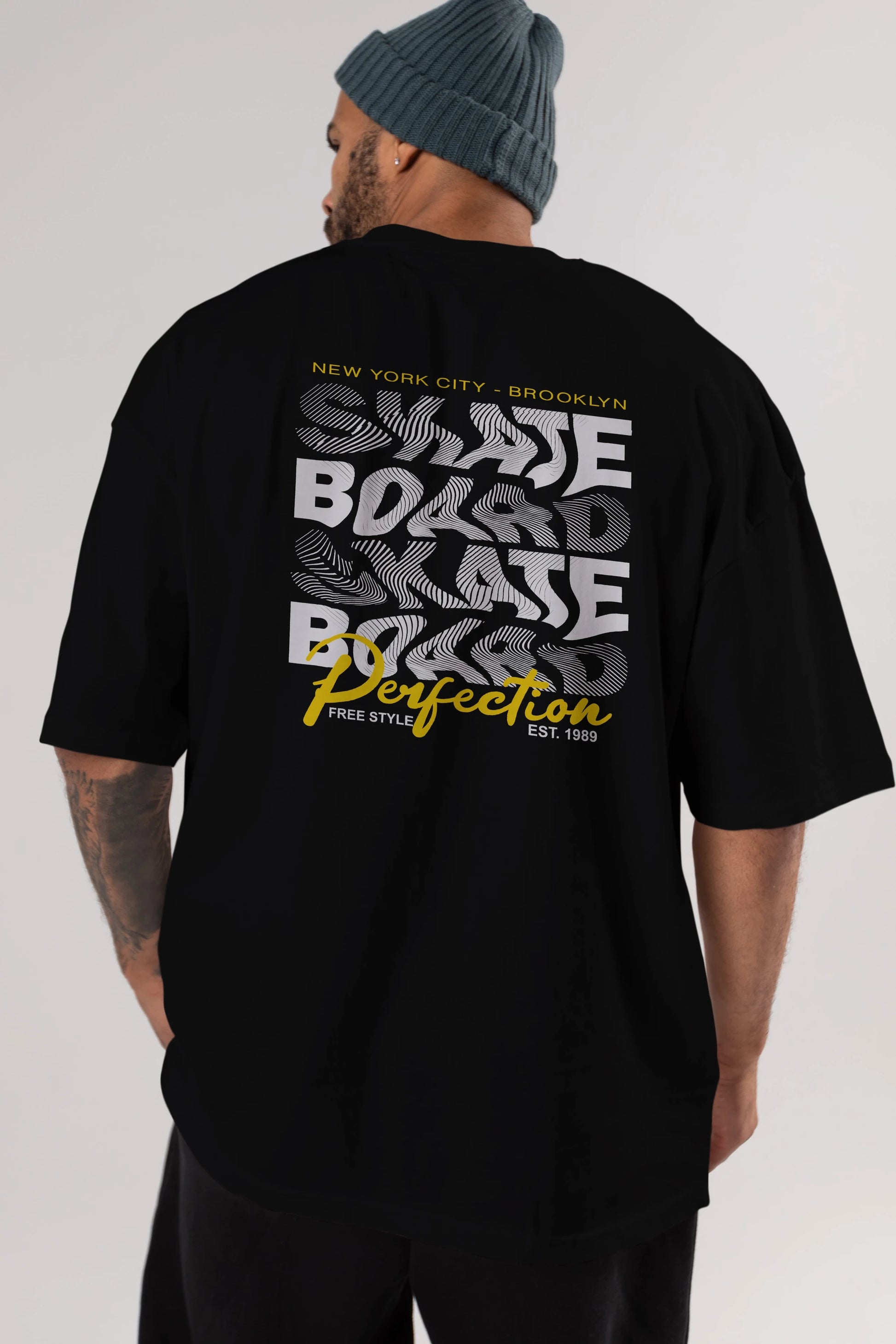 New York City and Brooklyn Arka Baskılı Oversize t-shirt Erkek Kadın Unisex