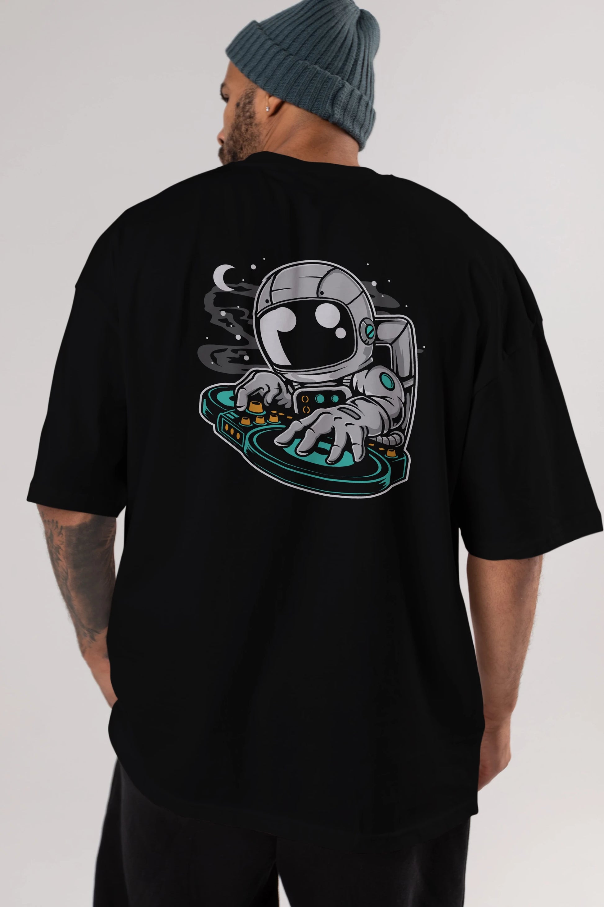 Astronaut DJ Arka Baskılı Oversize t-shirt Erkek Kadın Unisex