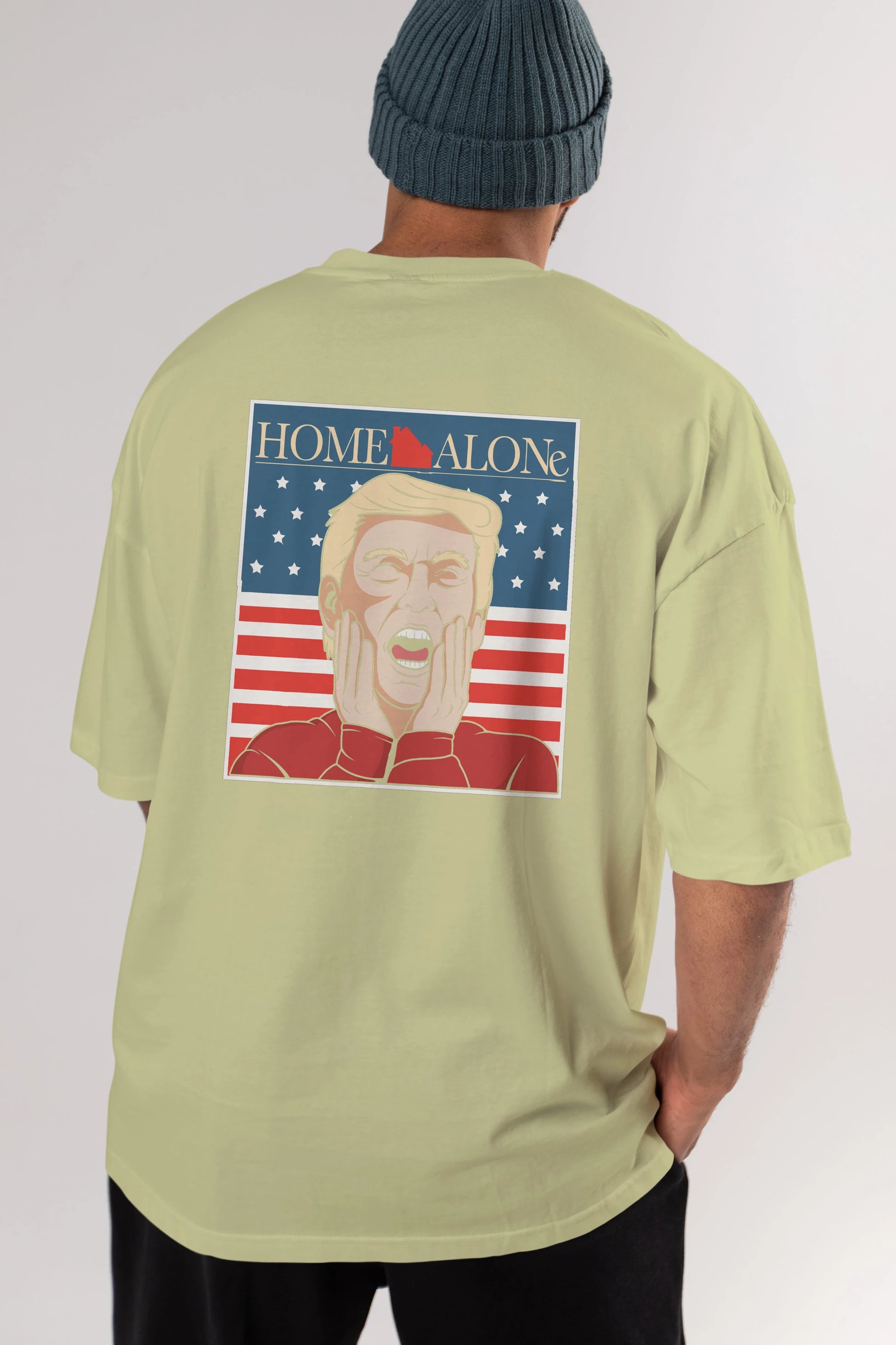 Home Alone Trump Arka Baskılı Oversize t-shirt Erkek Kadın Unisex %100 Pamuk tişort
