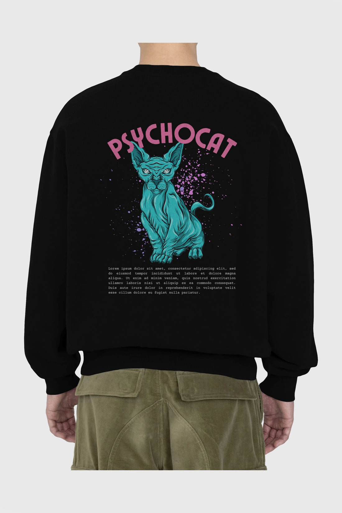 Psychocat Arka Baskılı Oversize Sweatshirt Erkek Kadın Unisex