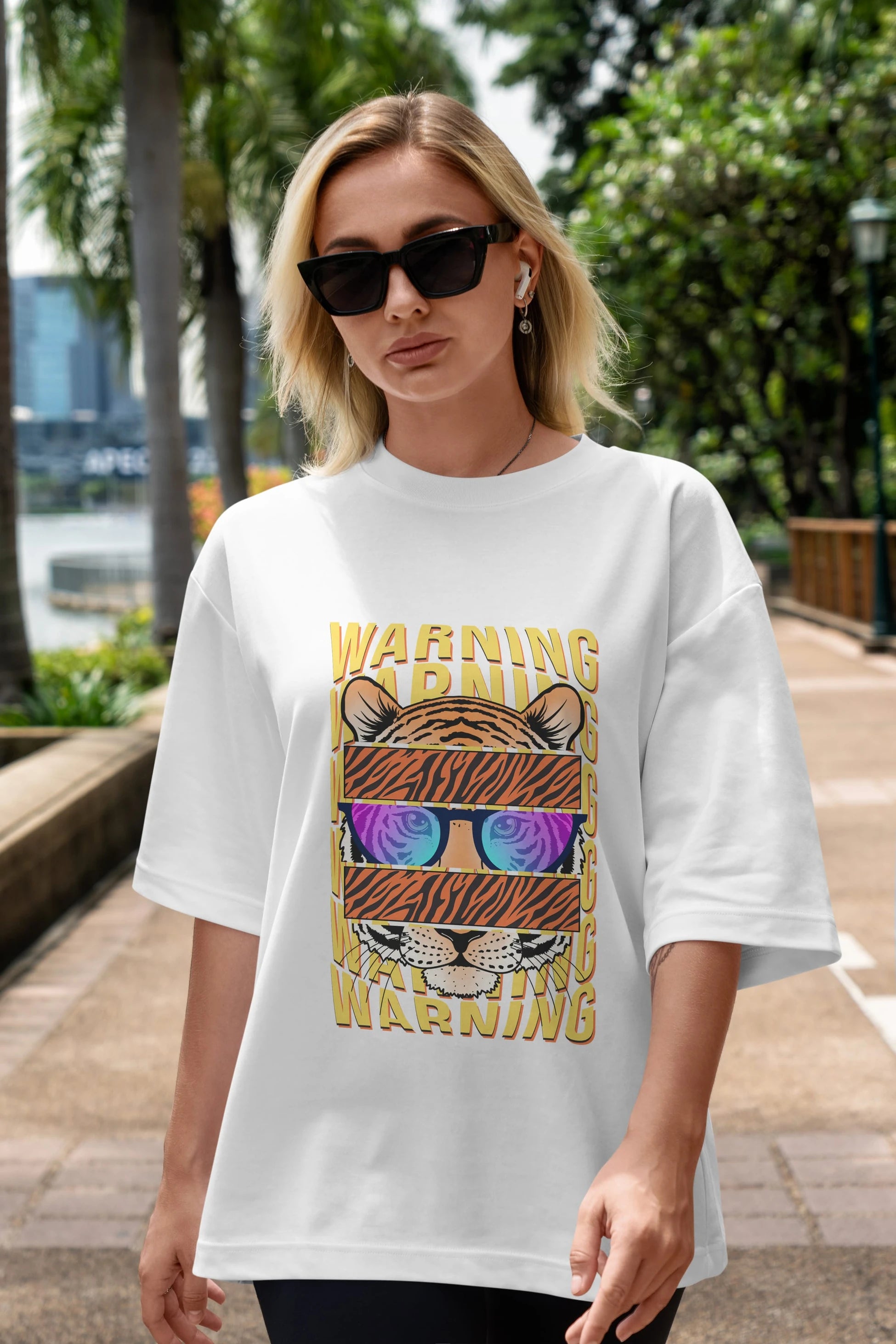 Warning Yazılı Ön Baskılı Oversize t-shirt Erkek Kadın Unisex